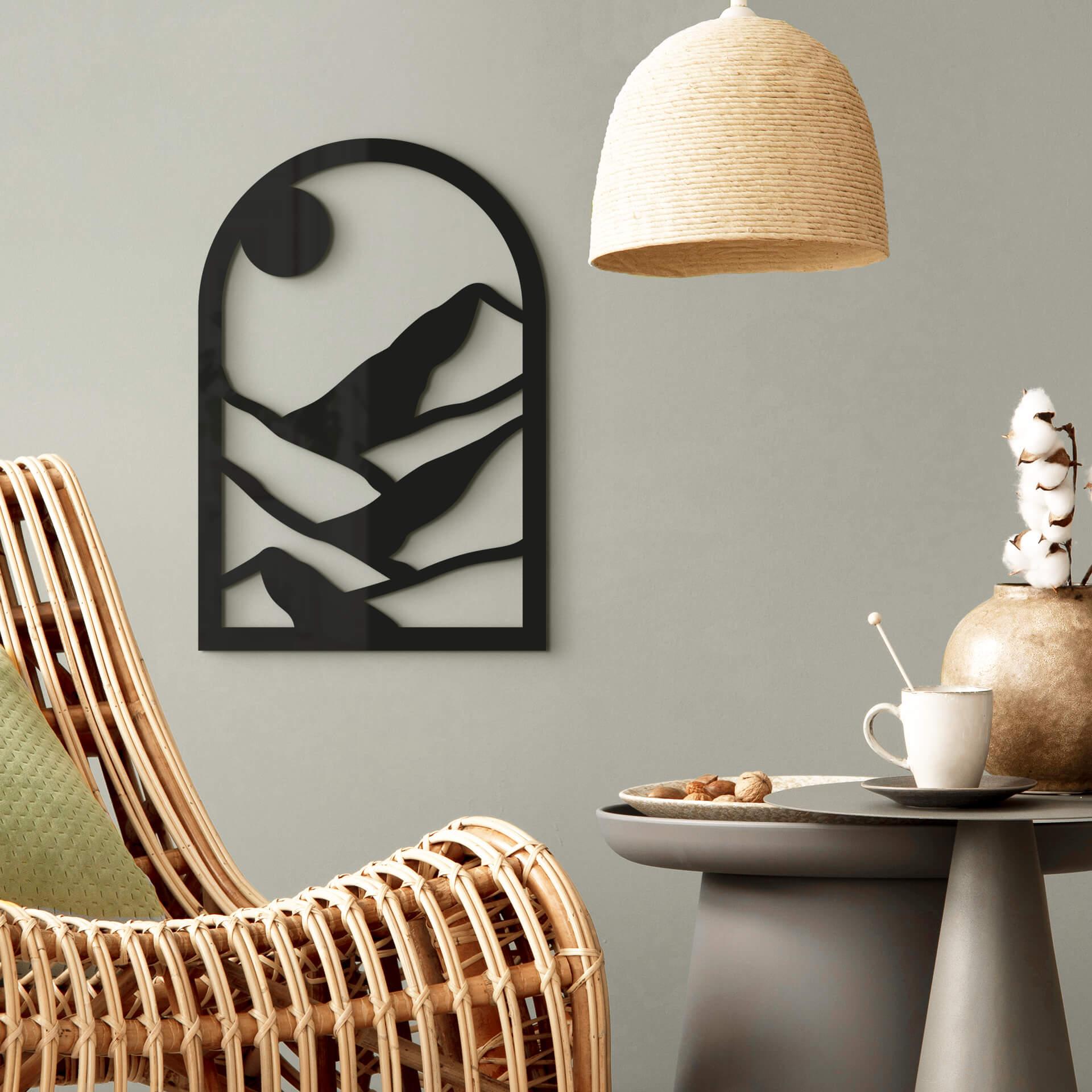 Decoración acrílica montañas en la ventana