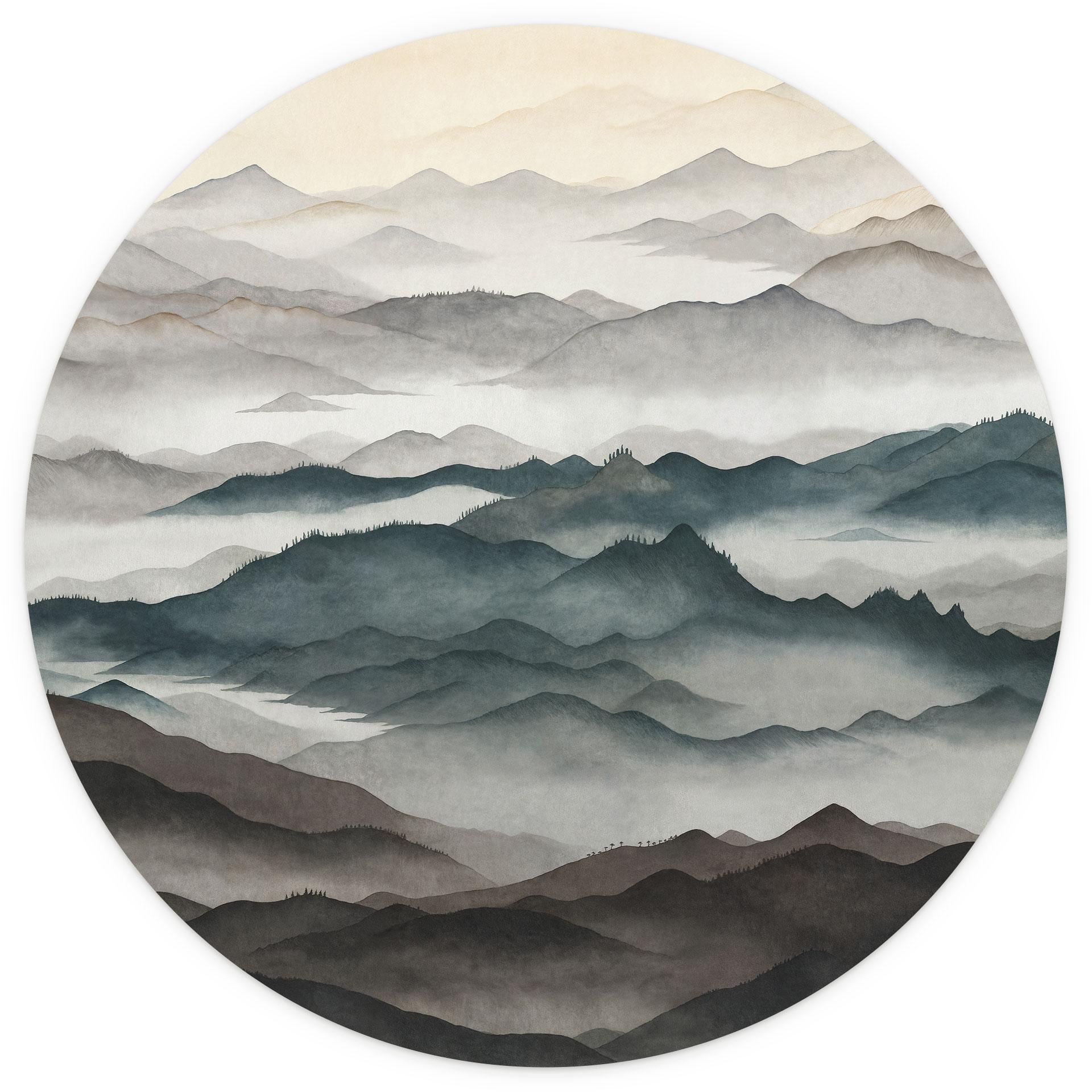 Fotobehang Roerich Light - Nevelig Berglandschap - Sir Edward x Grigory Gladarev - Rond