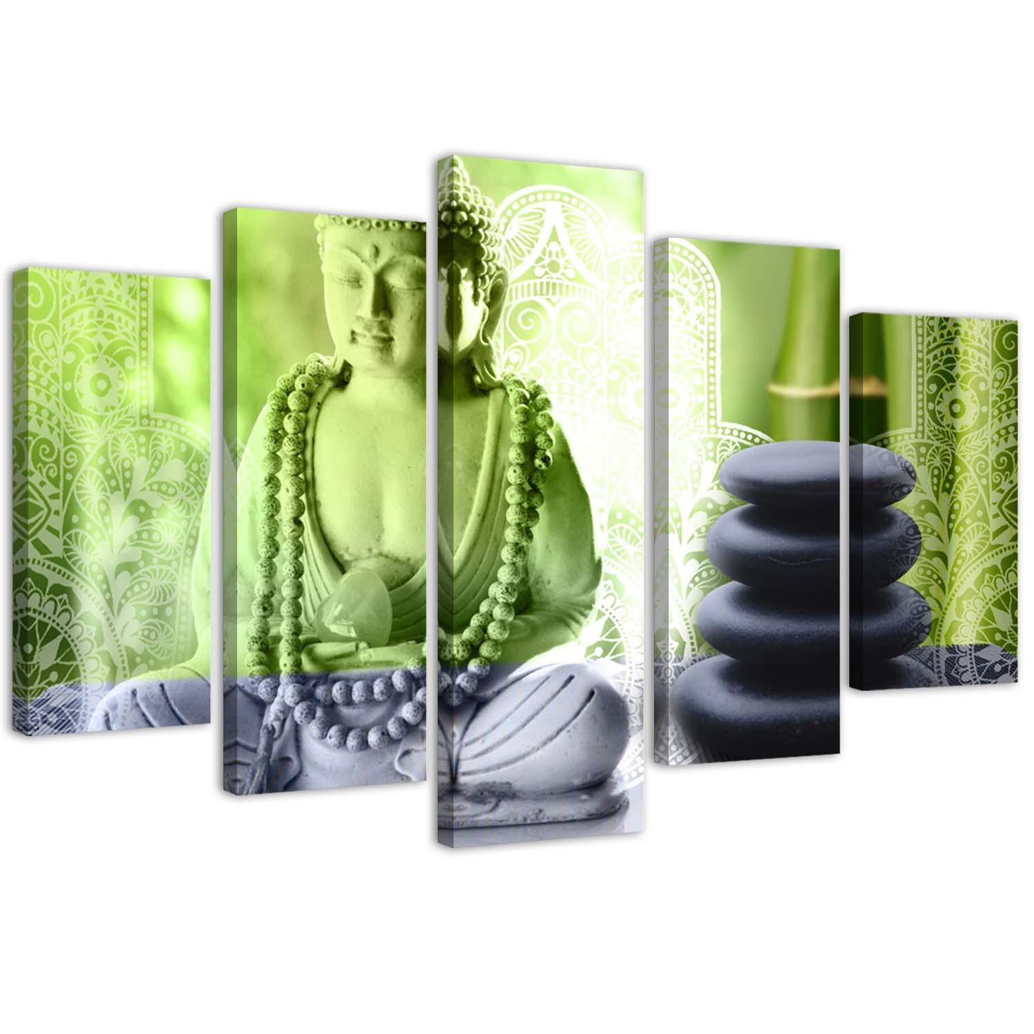 5 stykke lærredsprint, Buddha Stones Green