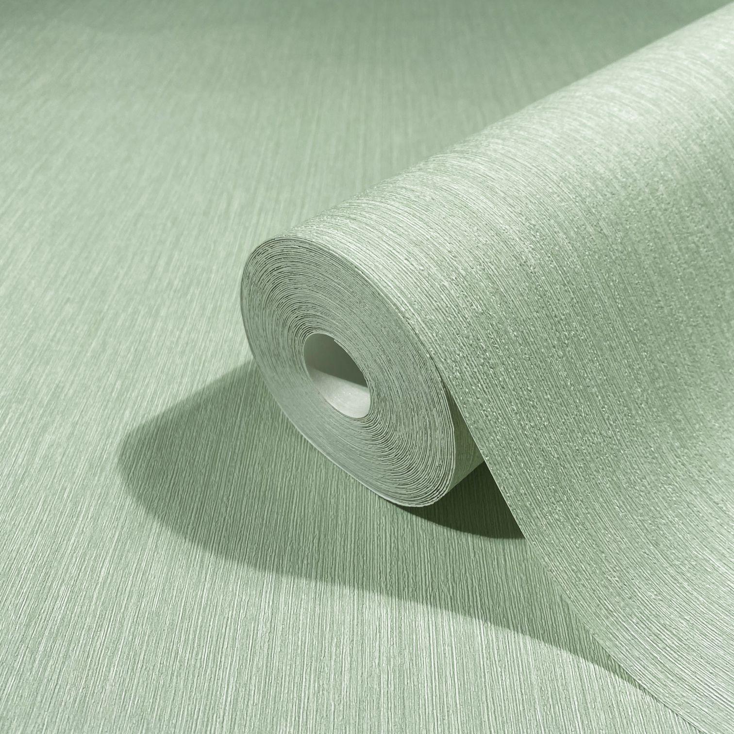 Vliesbehang met fijne lijnen en lichte textuur green plain