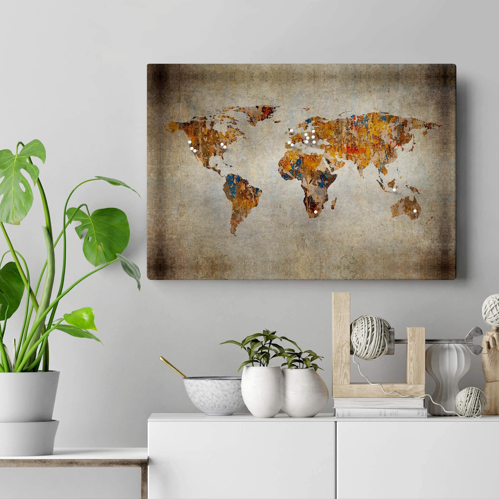Canvasbillede med korkunderlag - Verdenskort Shabby Chic