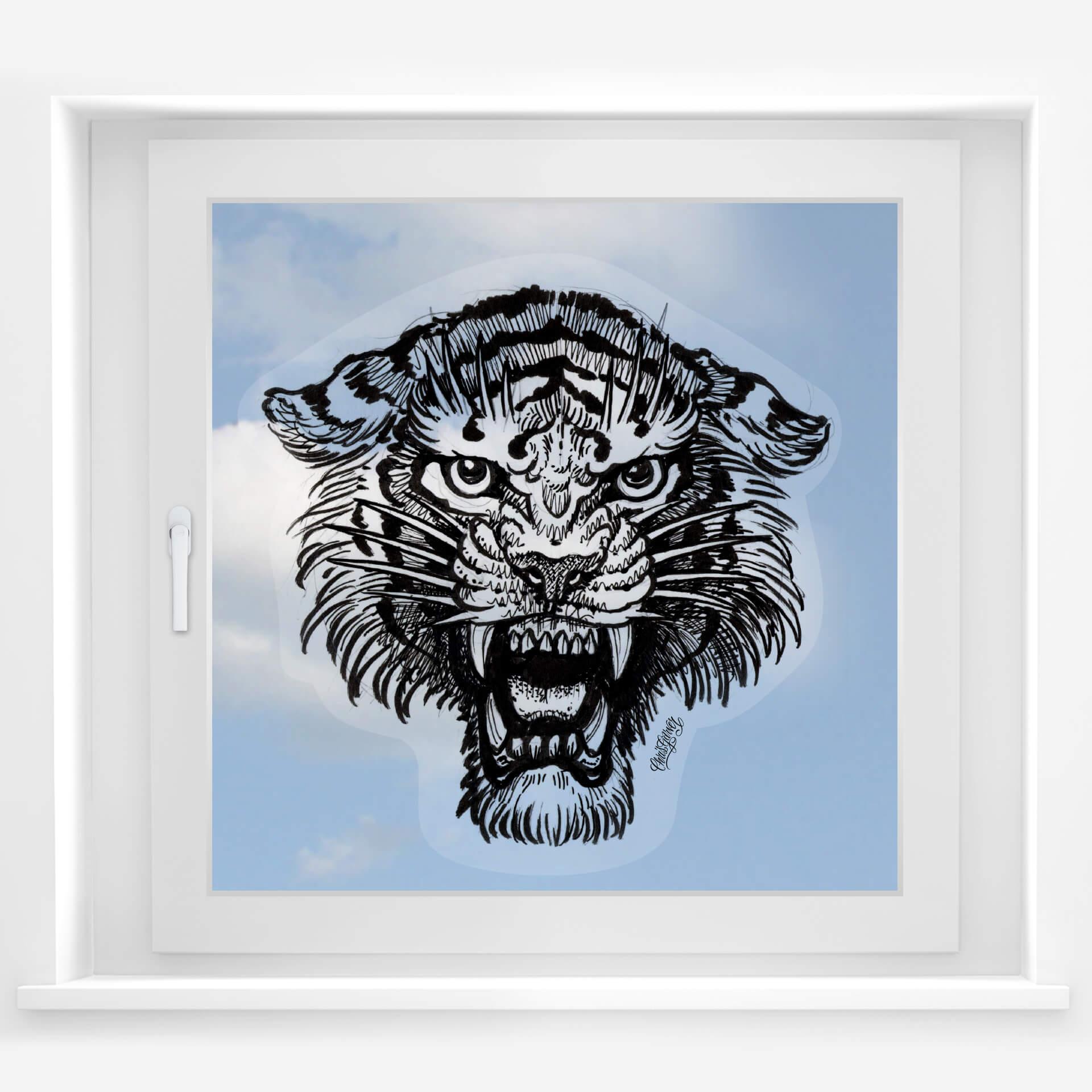 Cuadro de ventana Miami Ink Tiger b/n