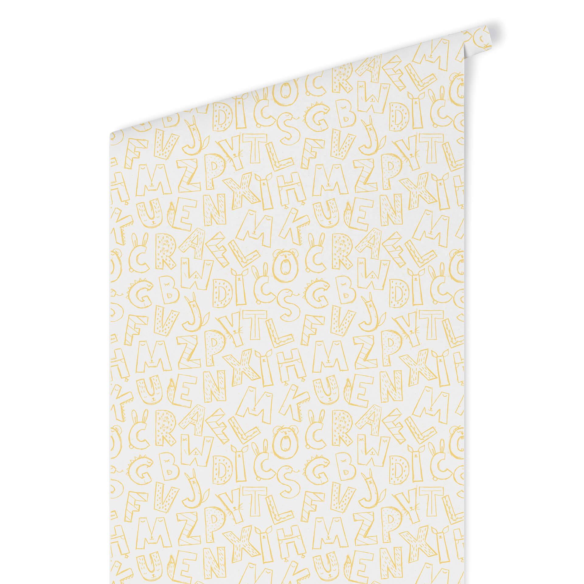 Patroonbehang – Kinderalfabet – geel
