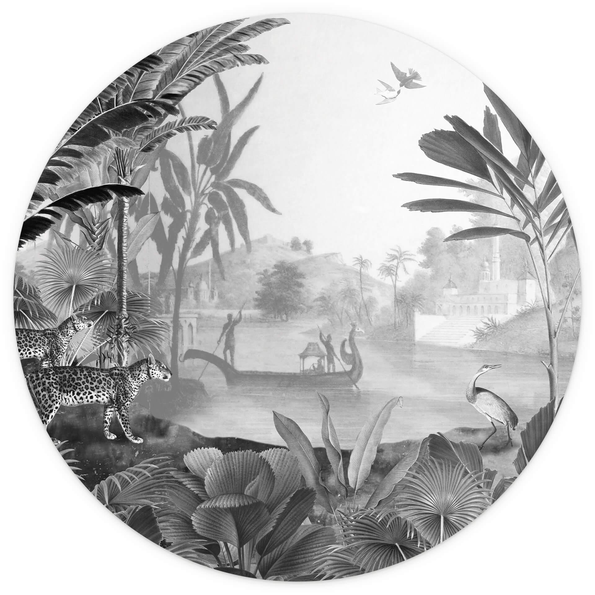 Behangcirkel Sir Edward - Landschap met Luipaarden zwart-wit - vliesbehang/zelfklevend vliesbehang
