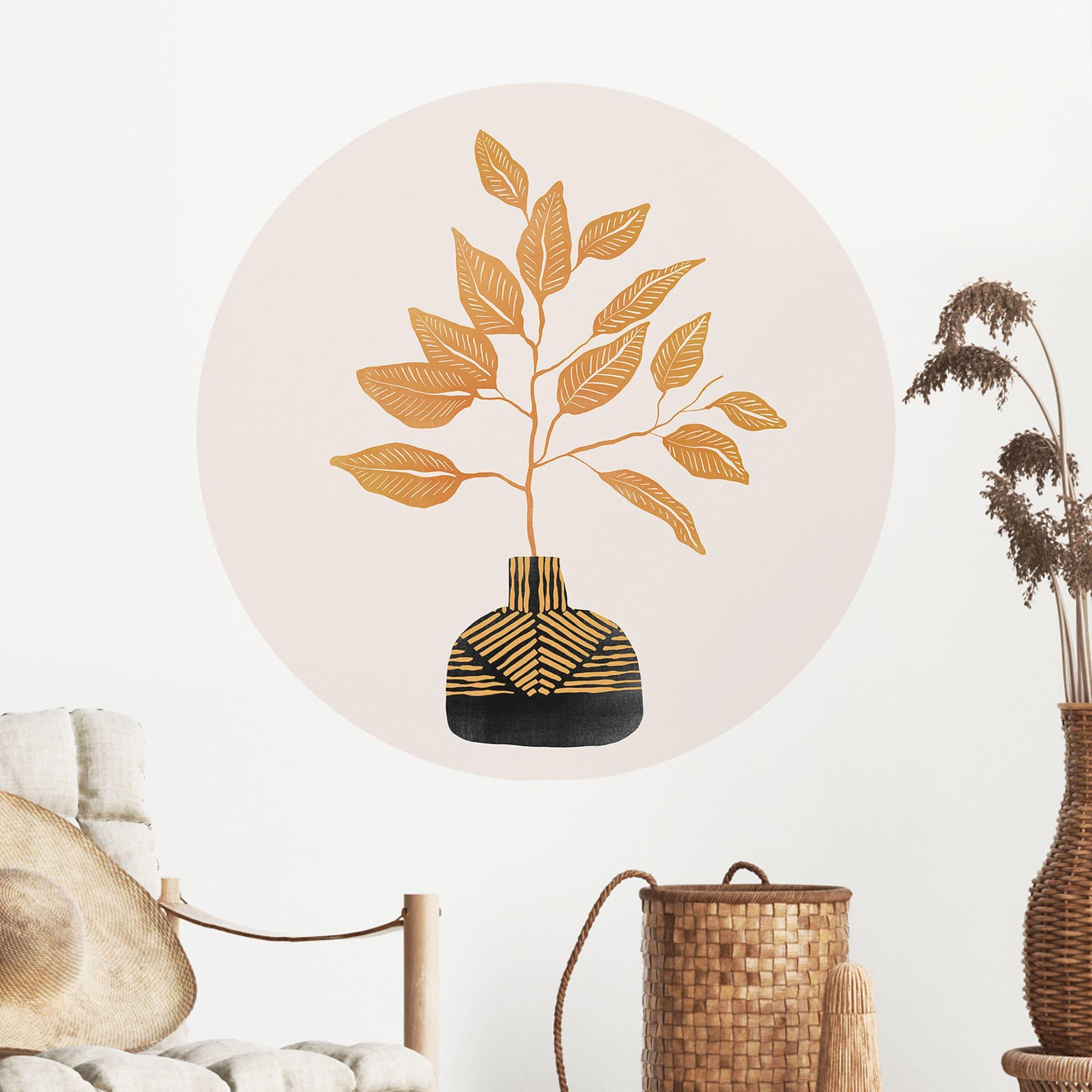 Wallsticker Gylden gren med blade - Cats & Dotz - Rund