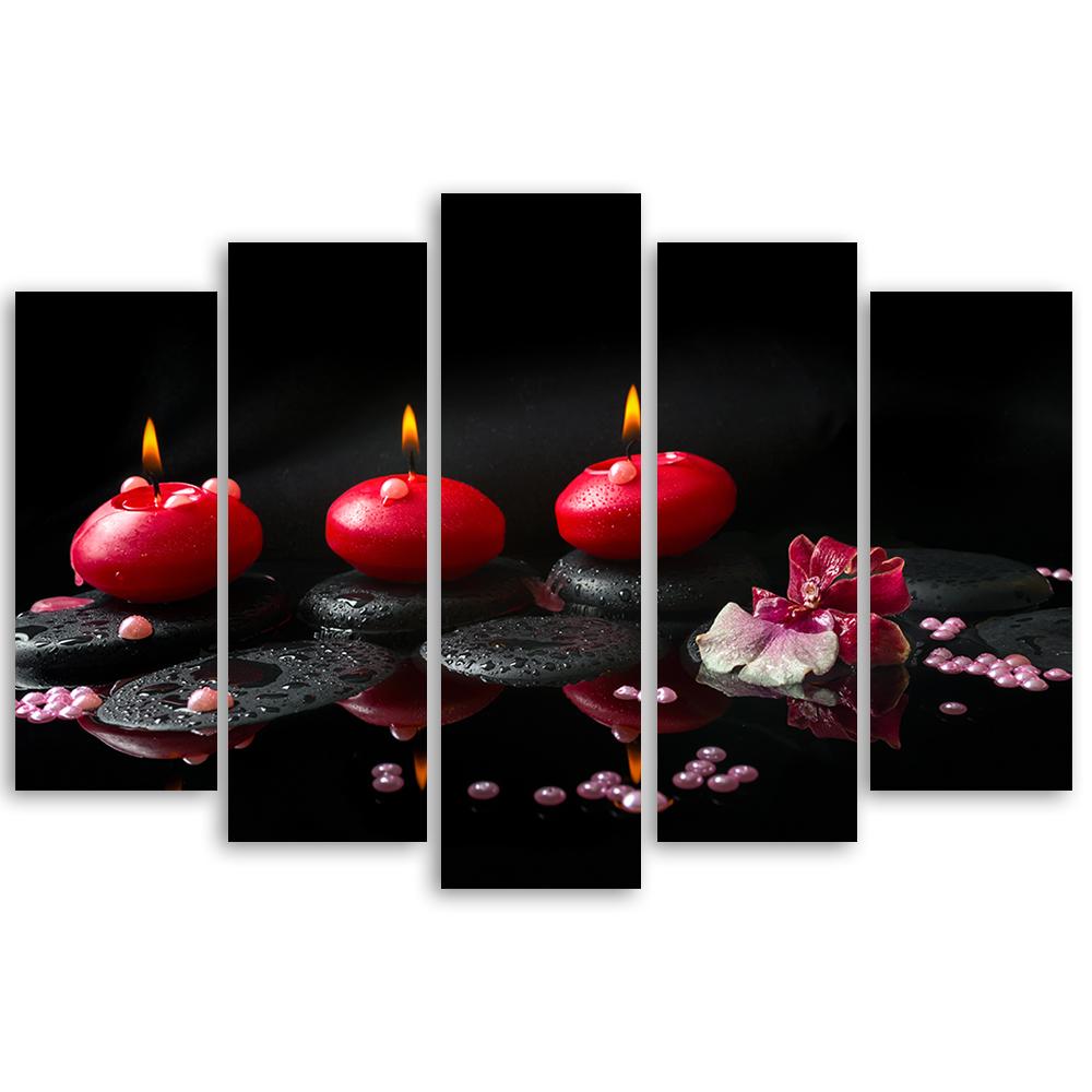 5 stykke lærredstryk Stones Zen Spa stearinlys