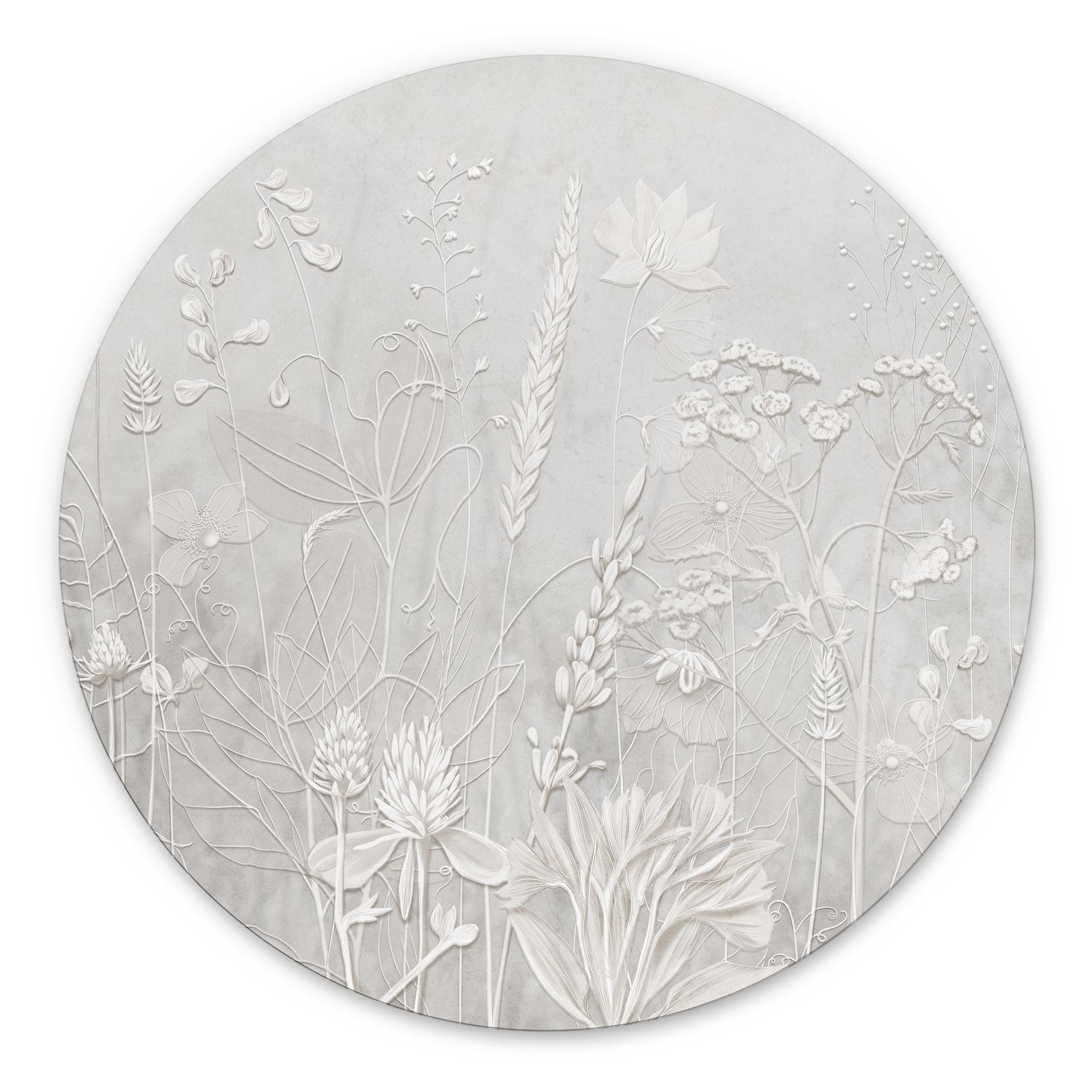 Wanddecoratie planten in wit in modern design - Ms Tiff - Alu-Dibond rond