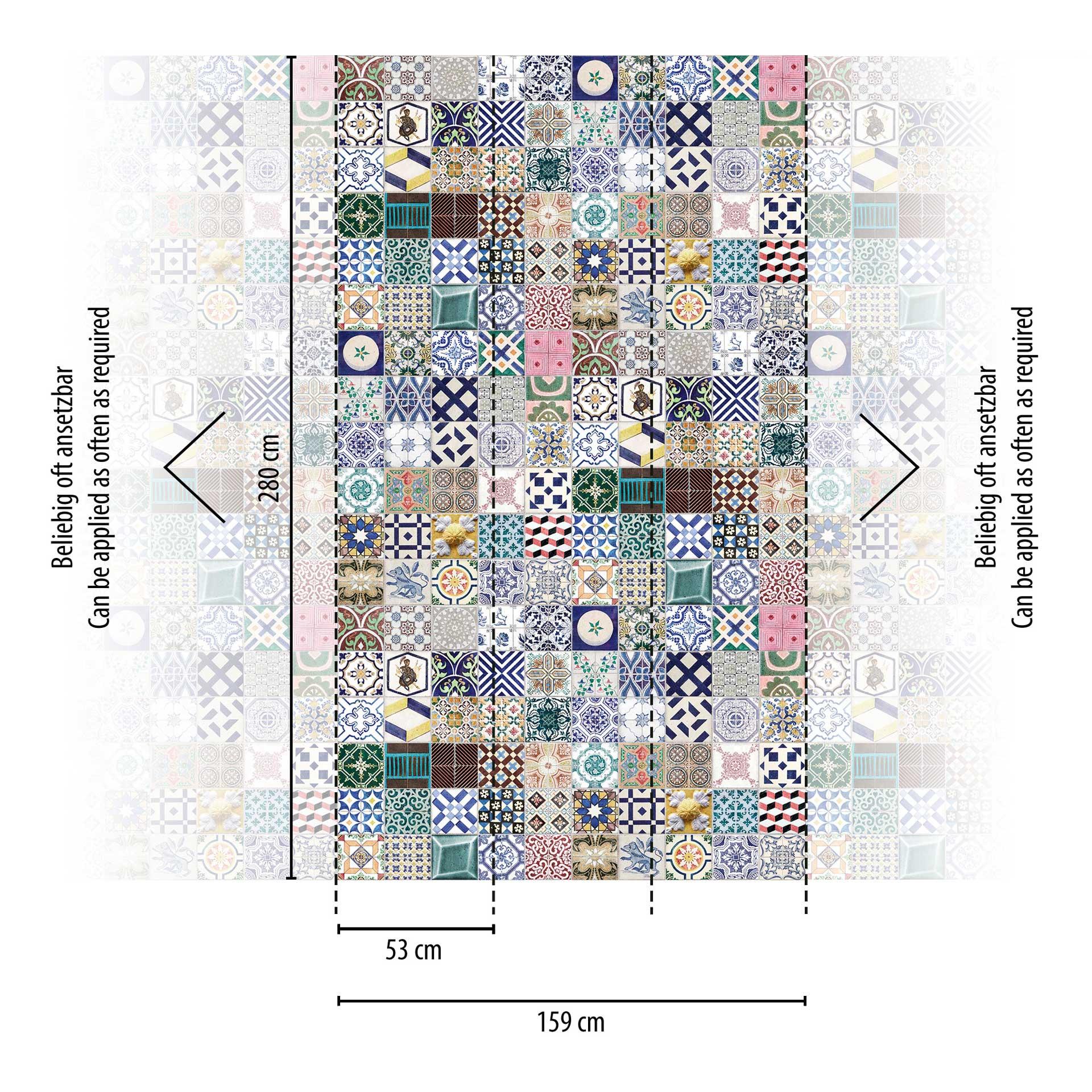 patchwork behang met kleurrijke tegels - mediterraan behang - decoratief vliesbehang