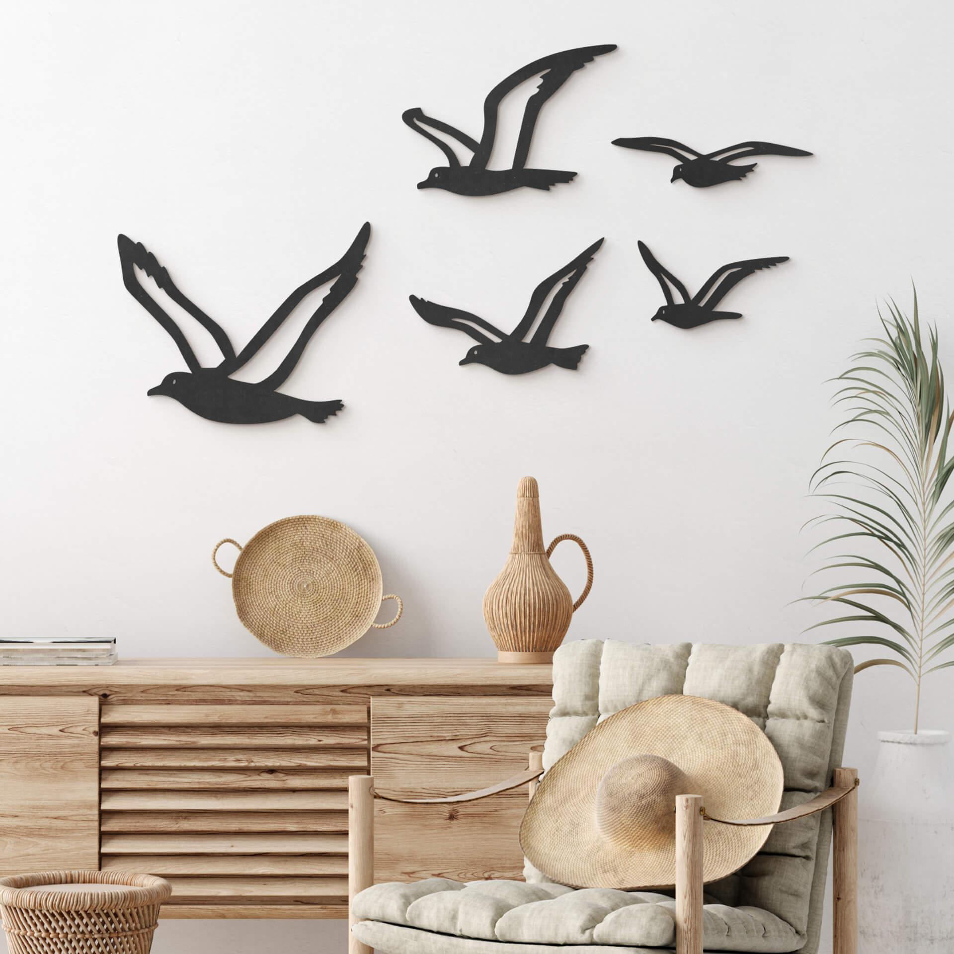 Decoración en madera MDF - pájaros gaviotas (5 piezas)