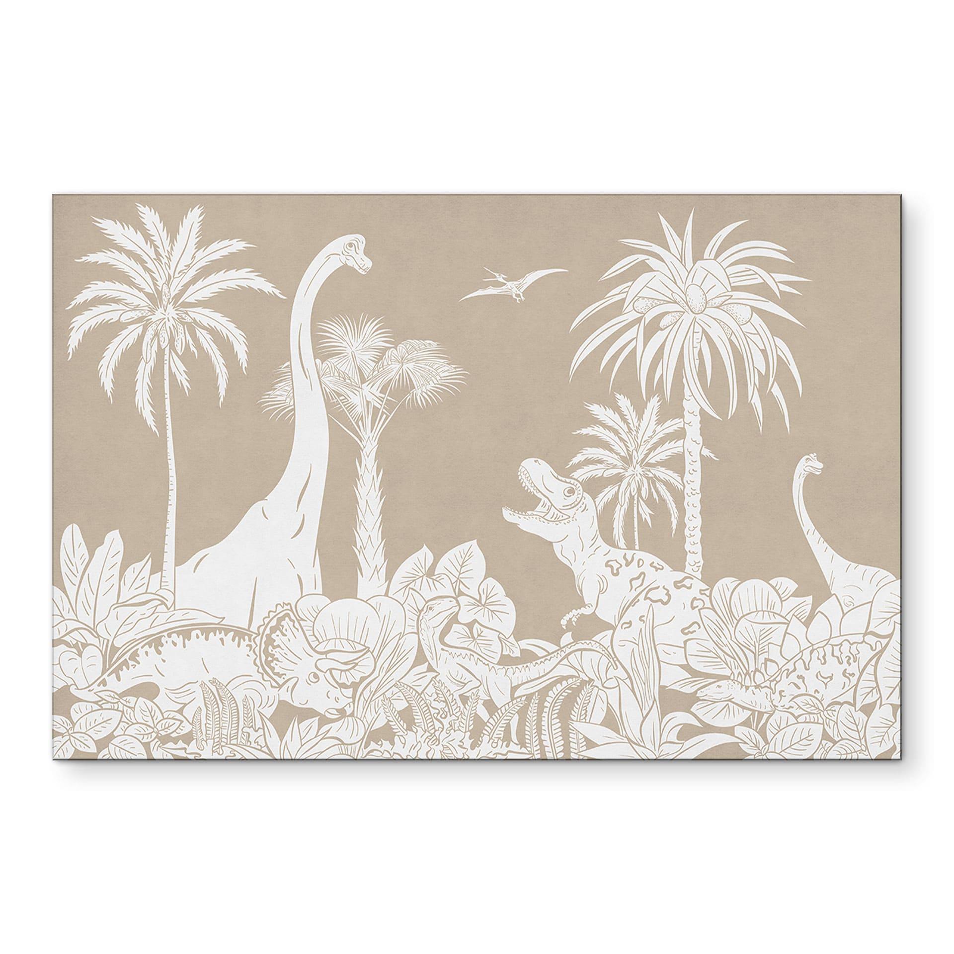 Billede Dinosaurer i den vilde jungle - Brun - Kikki Belle – print på aluminium (Alu-Dibond)