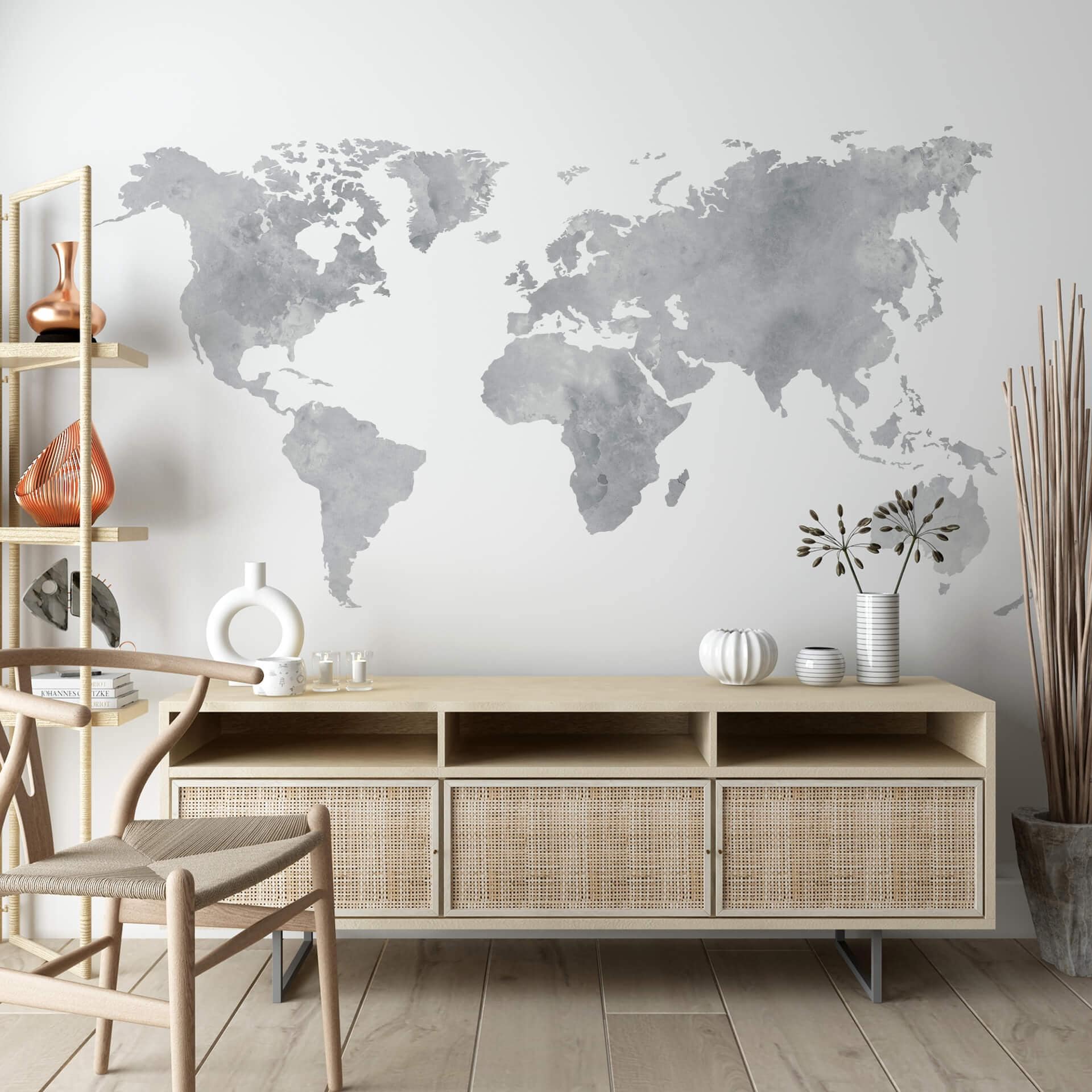 Wallsticker - Verdenskort, grå