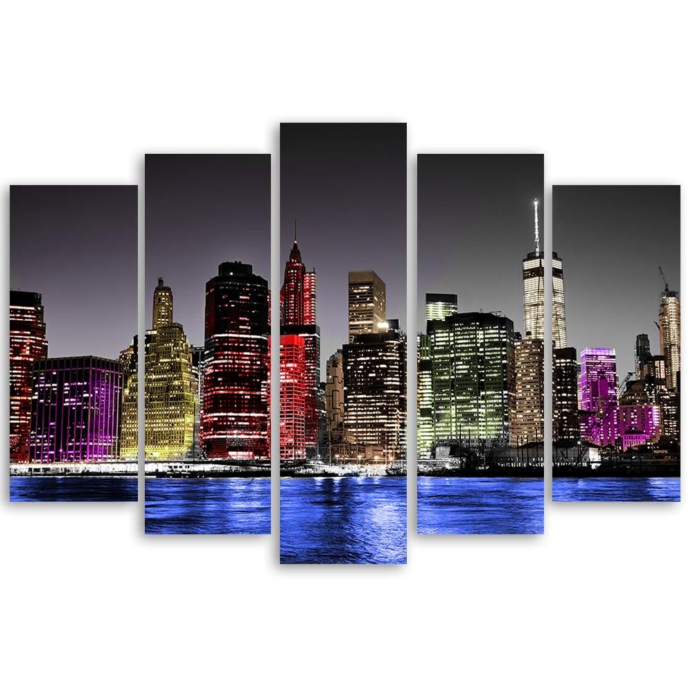 5-delige canvasdruk Architectuur New York Night