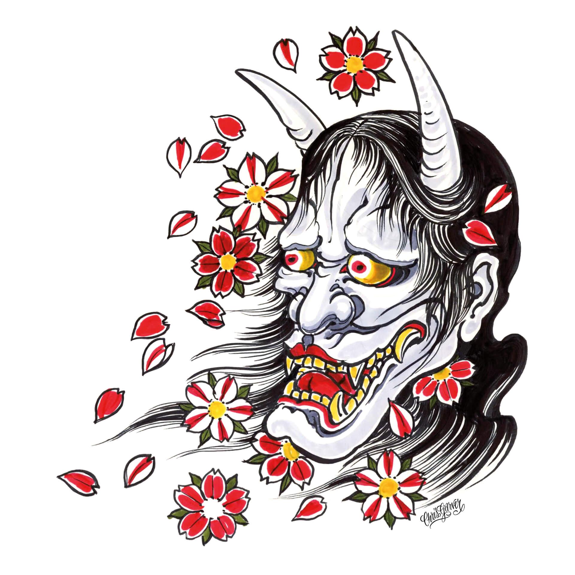 Wandtattoo Miami Ink Hannya Maske