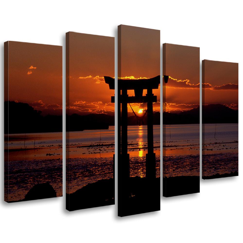 5 stykke lærredstryk, Torii Gate ved solnedgang