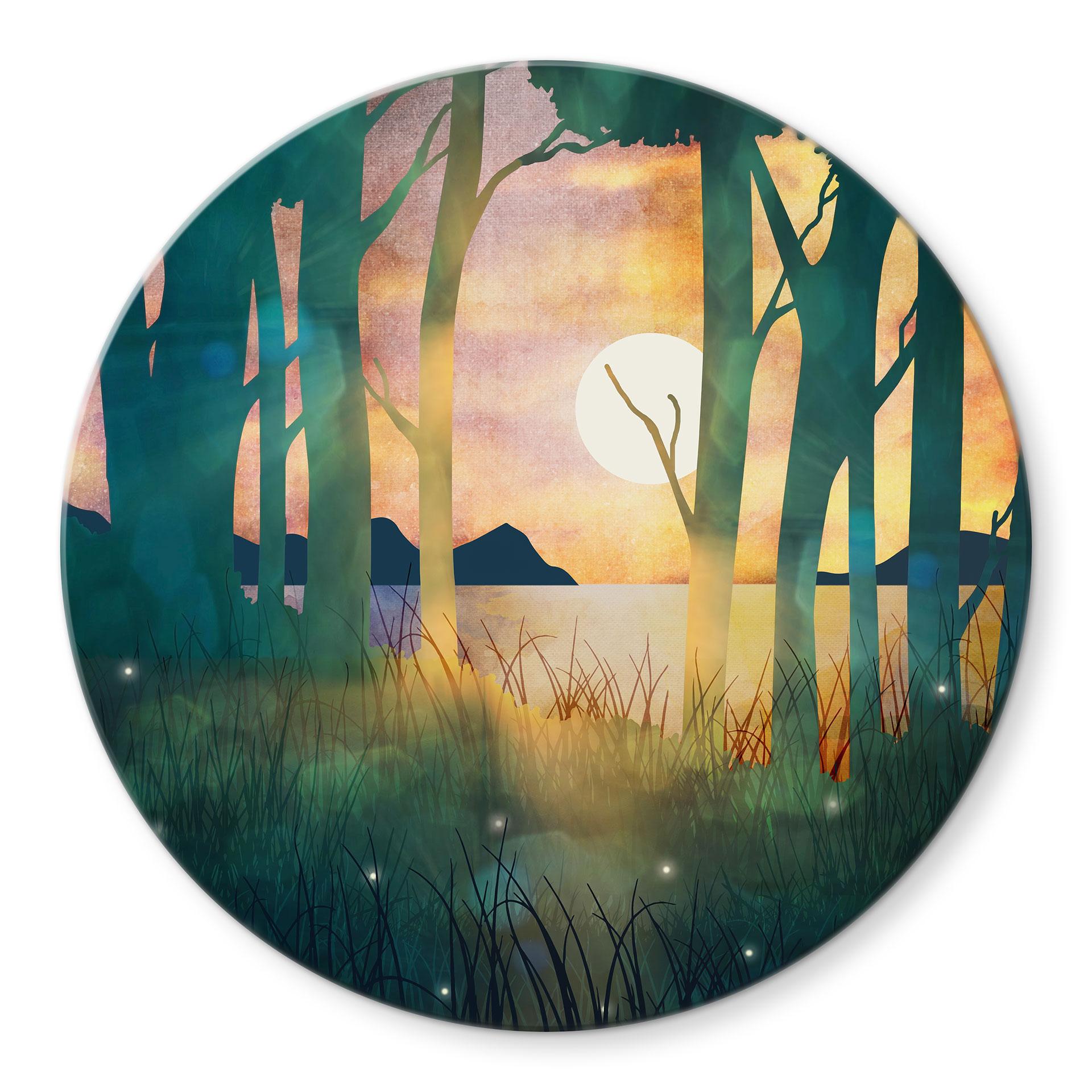 Glasbillede - Skovens magi ved solnedgang - SpaceFrog Designs