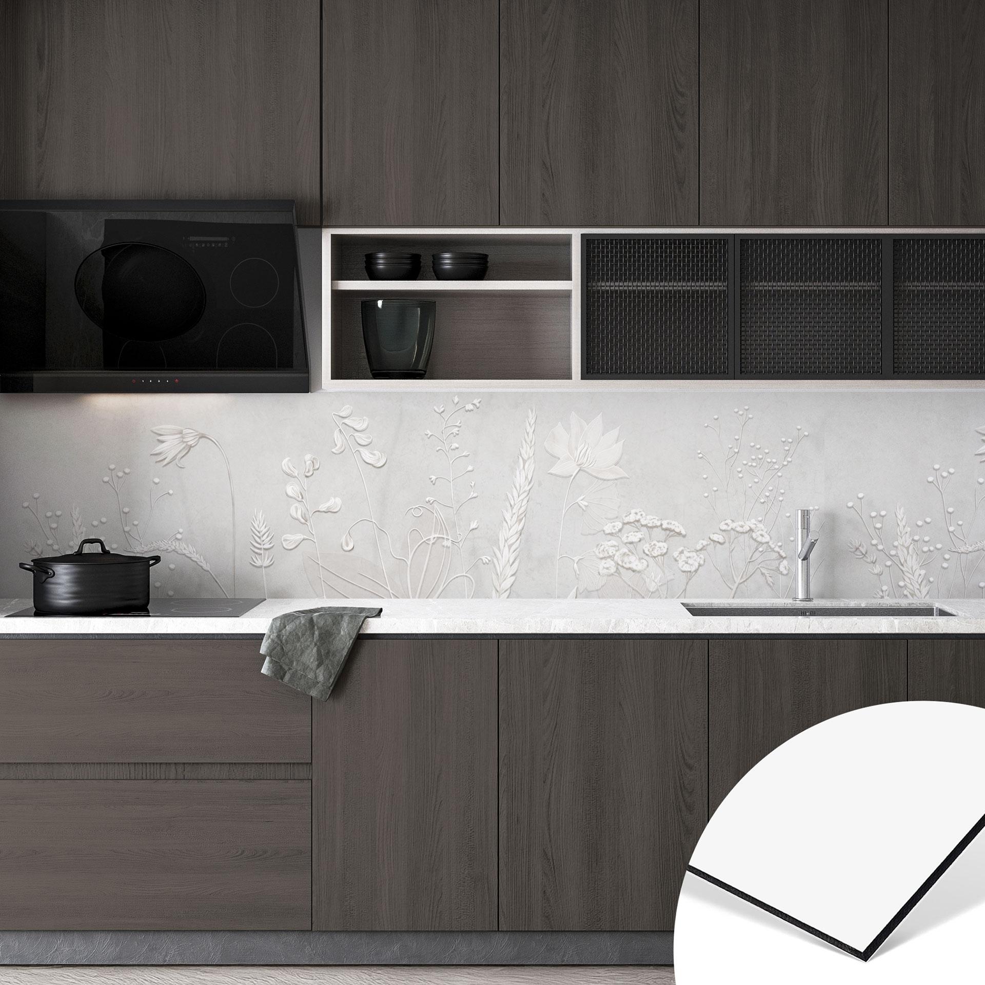Küchenrückwand Pflanzen in Weiß im modernen Design - Ms Tiff