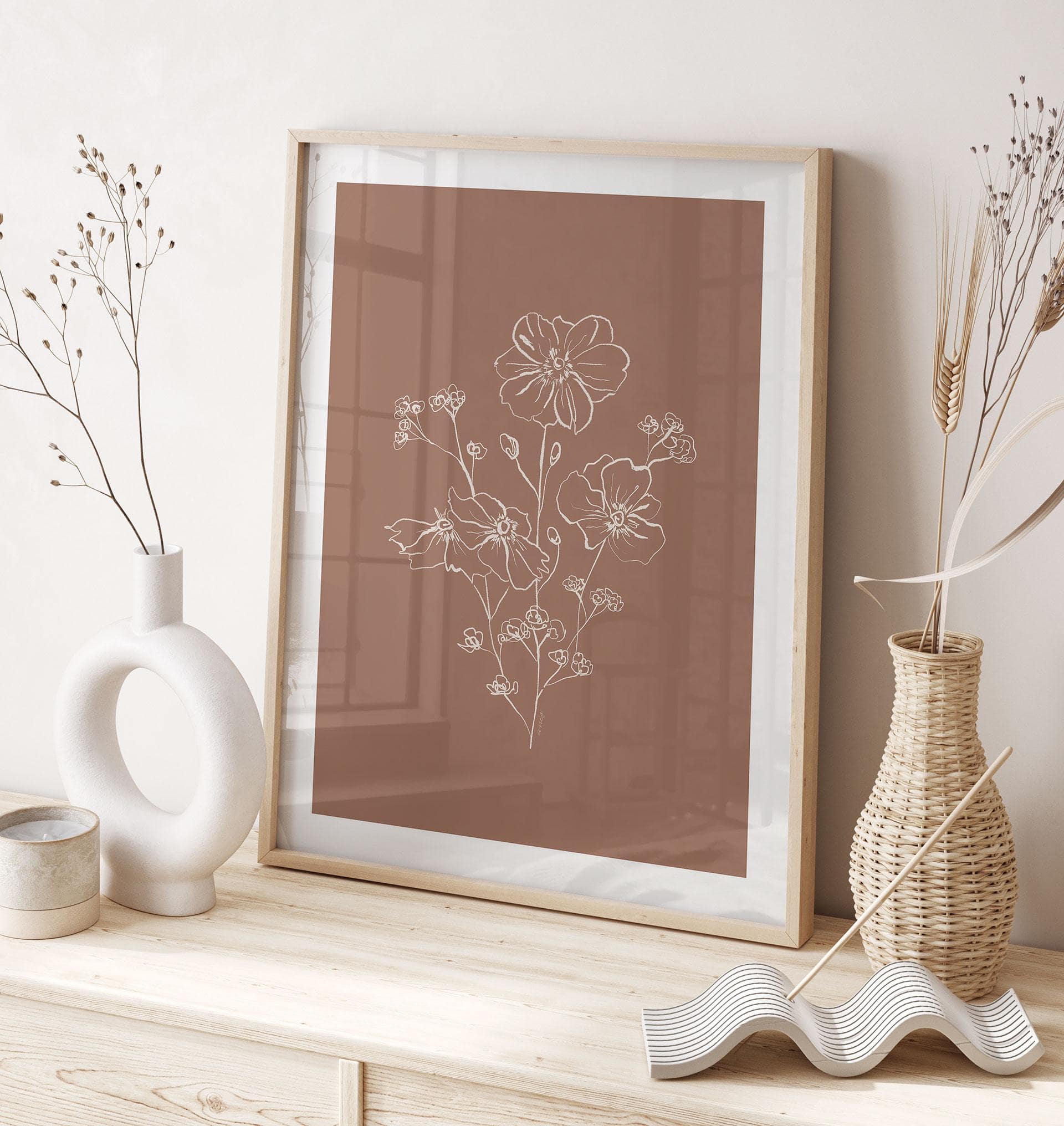 Plakat vild rose buket mokka mousse - anis illustration