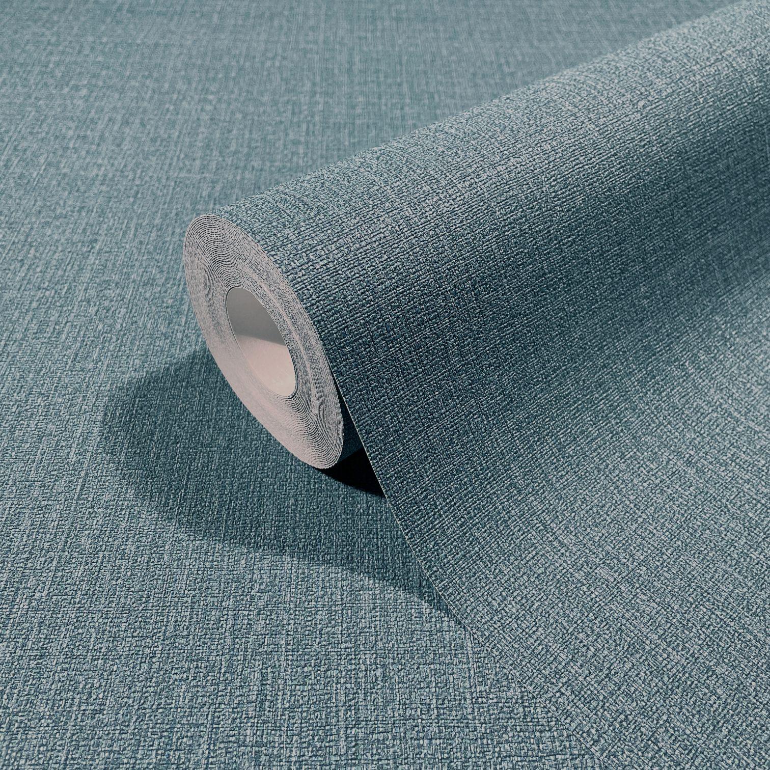 Vliesbehang met fijne lijnen en lichte textuur blauw, grijs effen