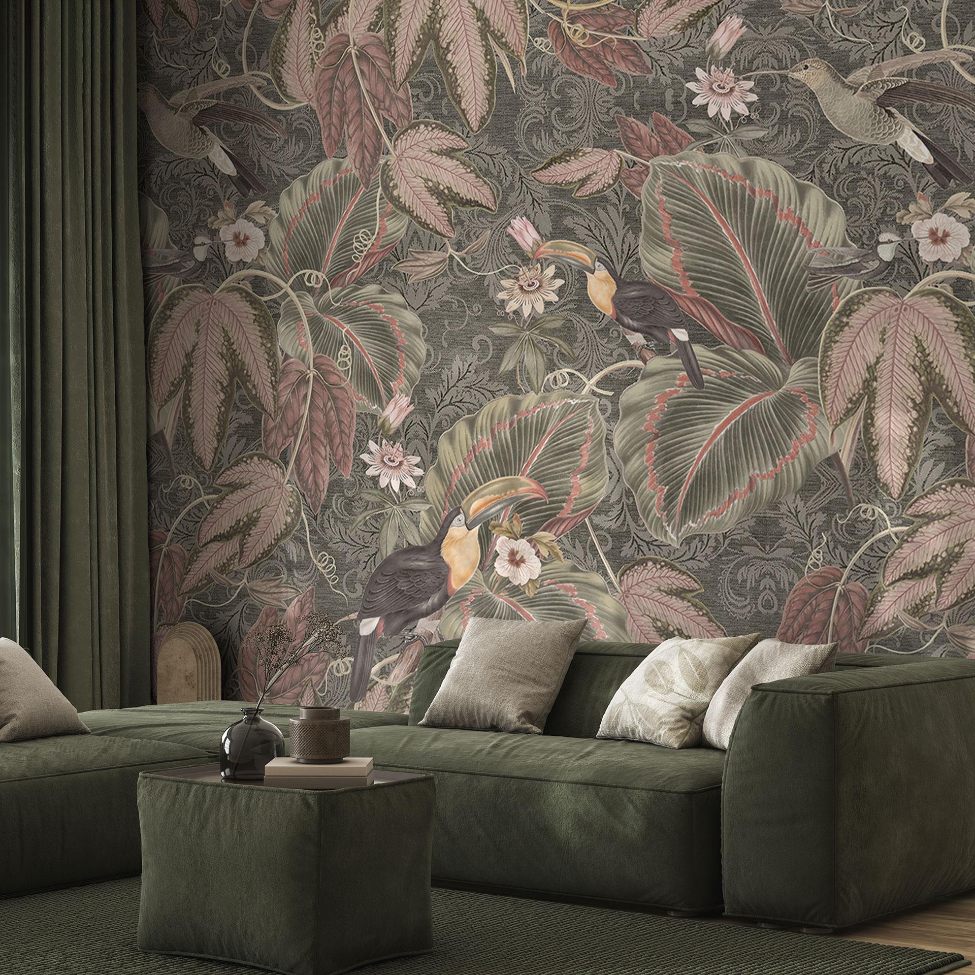 Fototapet i djungel med tukan i tropisk skog - Bloomery Decor