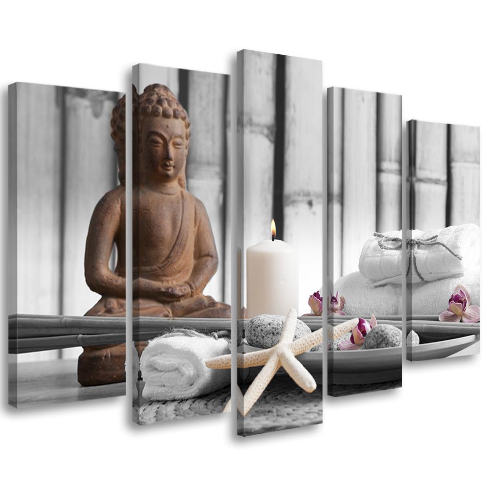 5 stykke lærredsprint, Buddha Zen Spa Brown