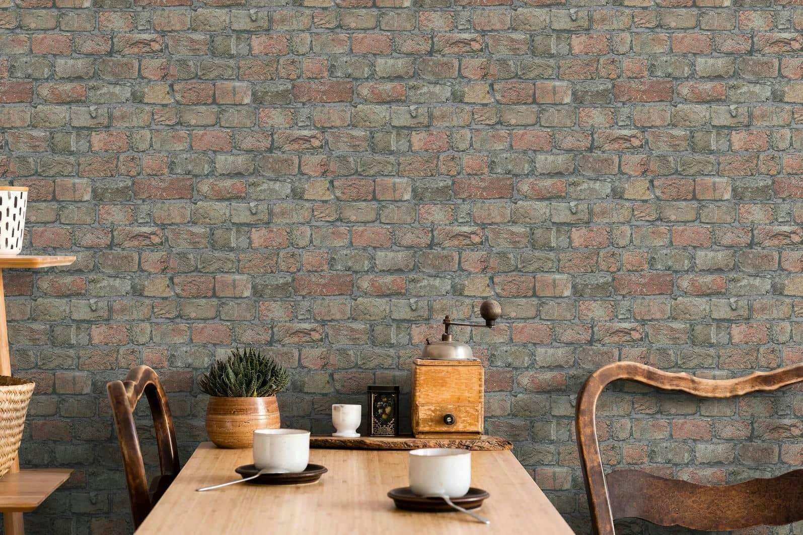 vliesbehang rood grijs steen optiek voor woonkamer keuken kantoor marburg behang