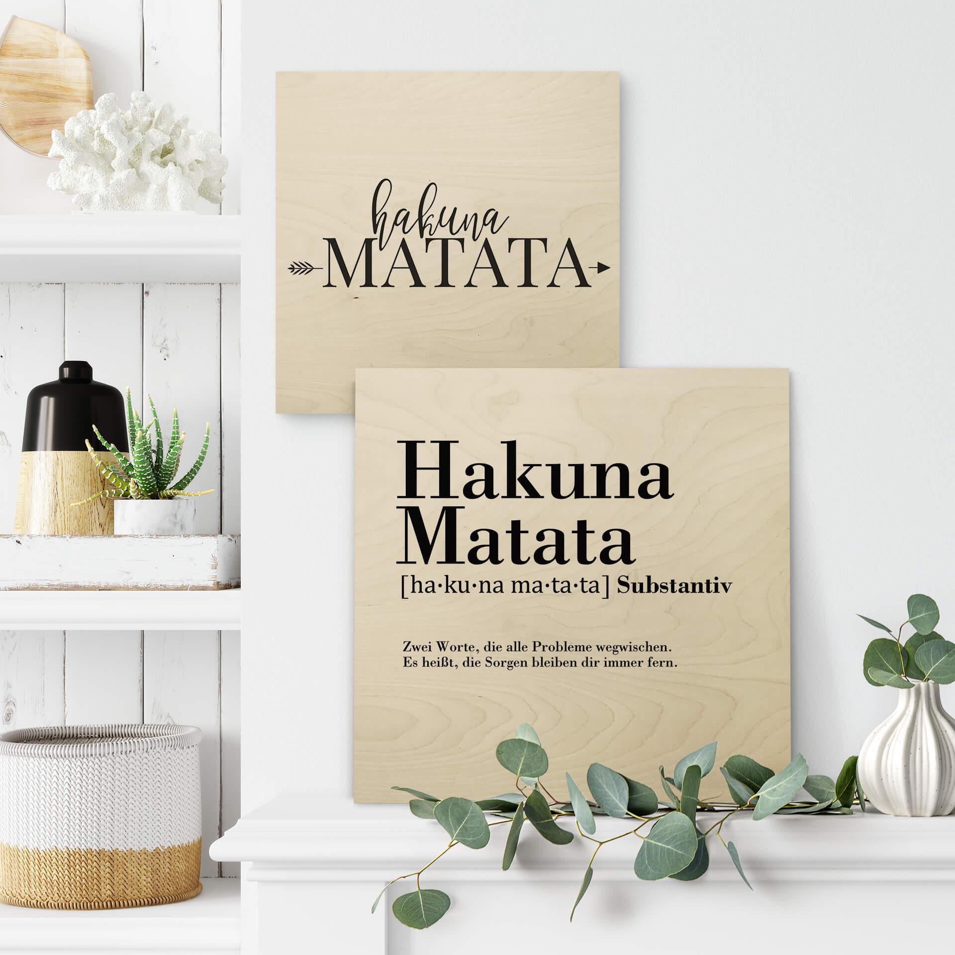 Billede af træ Hakuna Matata med pil - Firkantet