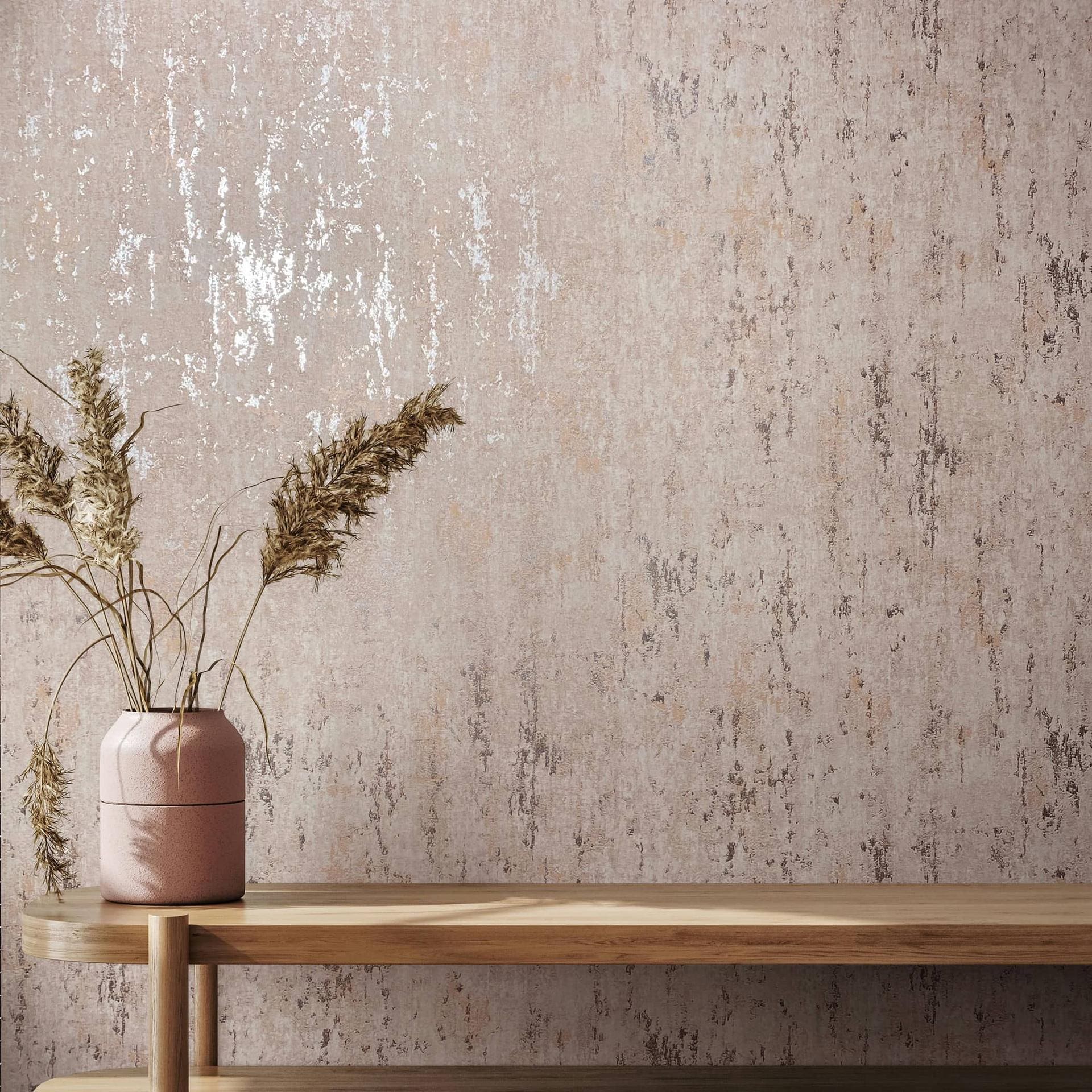 Ikke-vævet tapet med skinnende glans i beige betonlook