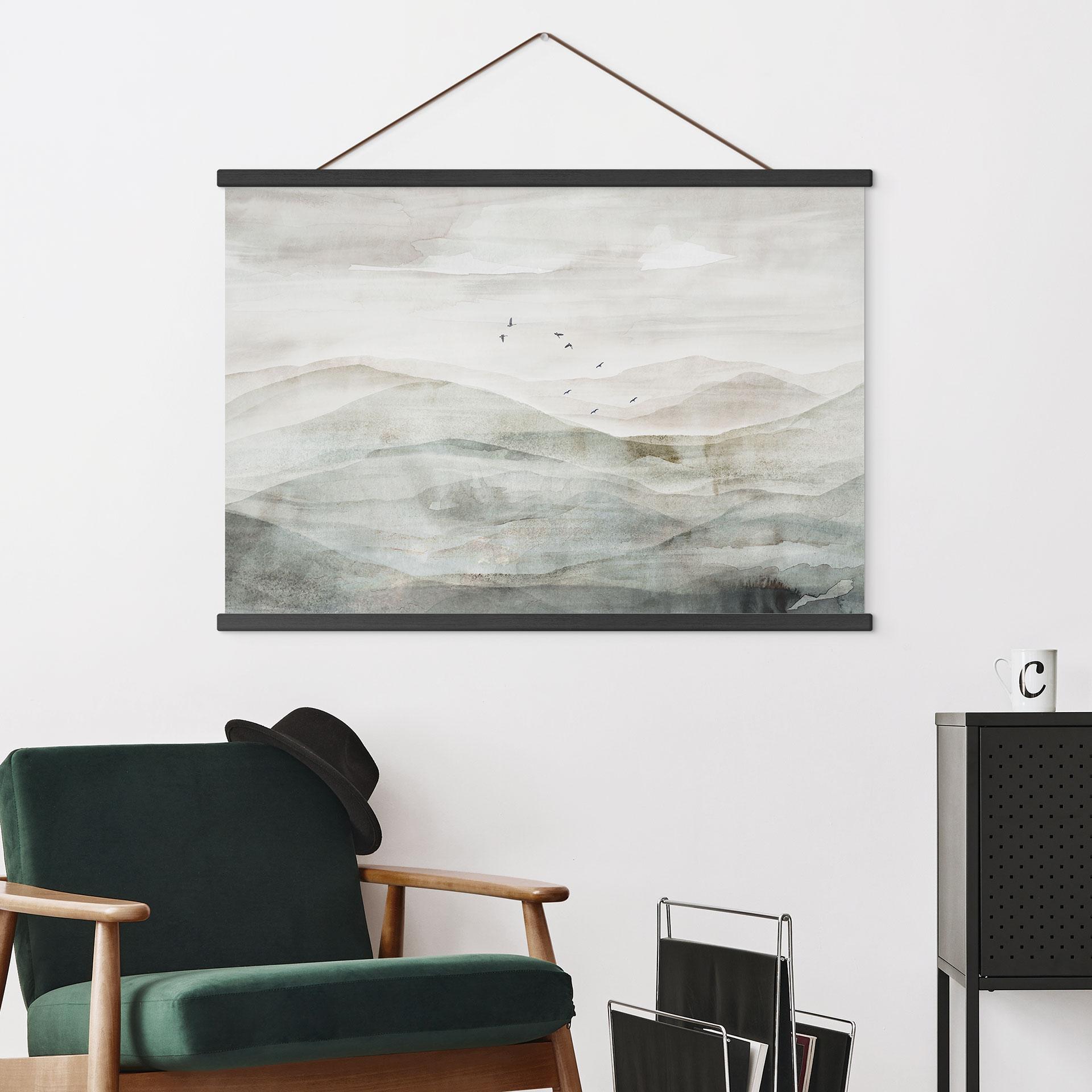 Stoffbild Neblige Berglandschaft Aquarell - Ms Tiff