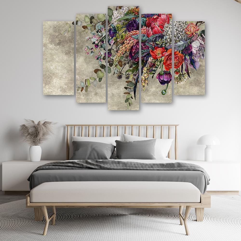 Lærred print 5 styk, buket blomster