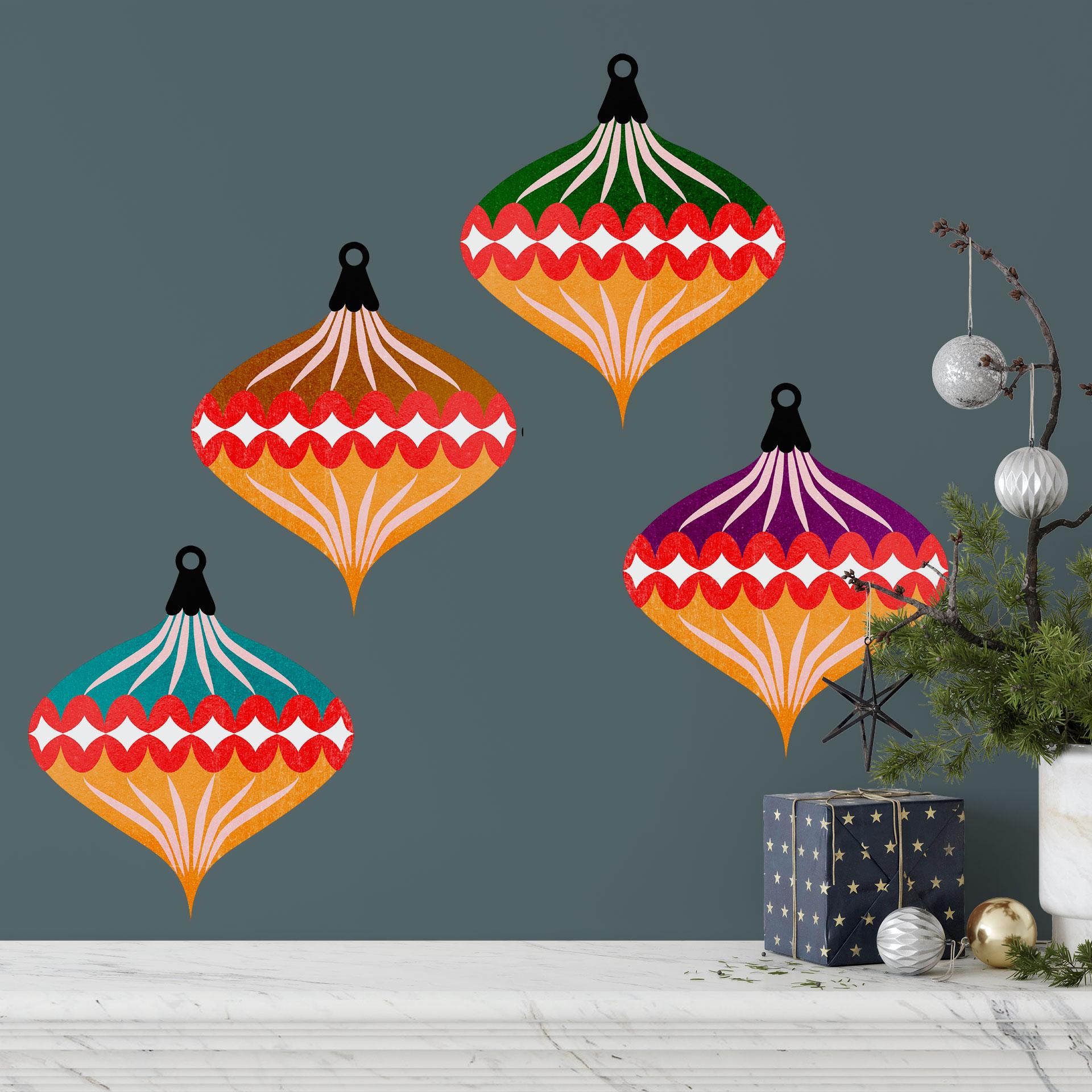 Wandtattoo Weihnachtskugeln Retro - Kubistika