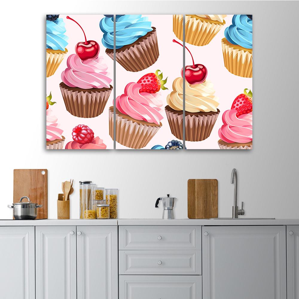 3-delt lærredsprint Candy Cupcakes