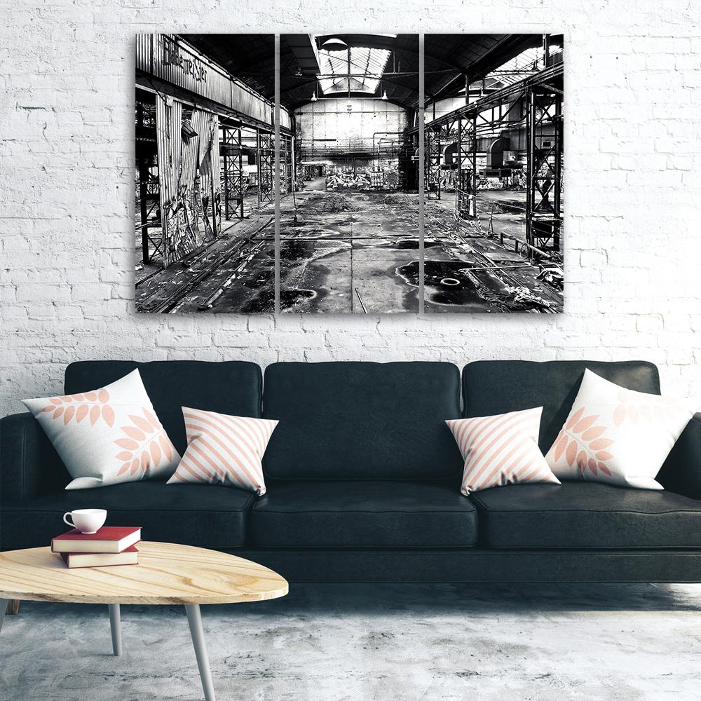 3 stykke lærredstryk Old Factory sort og hvid