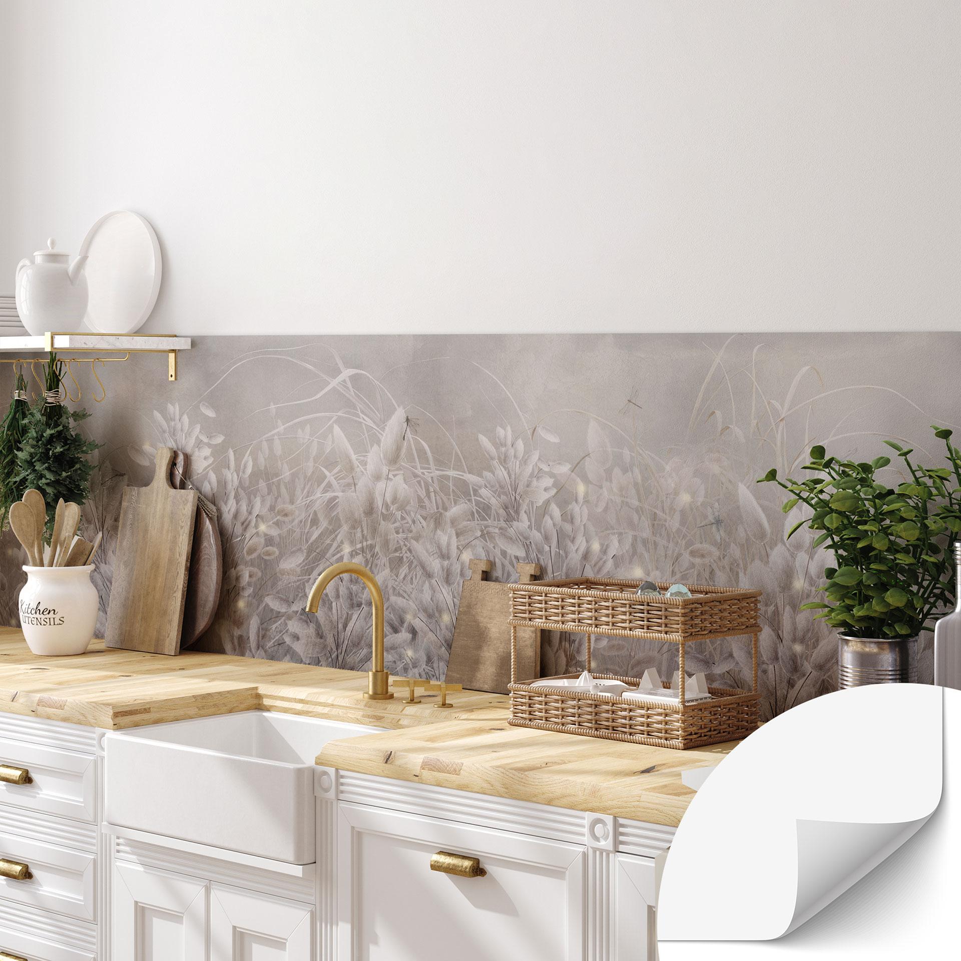 Zelfklevende Keukenachterwand pampagras en grassen in beige - Ms Tiff