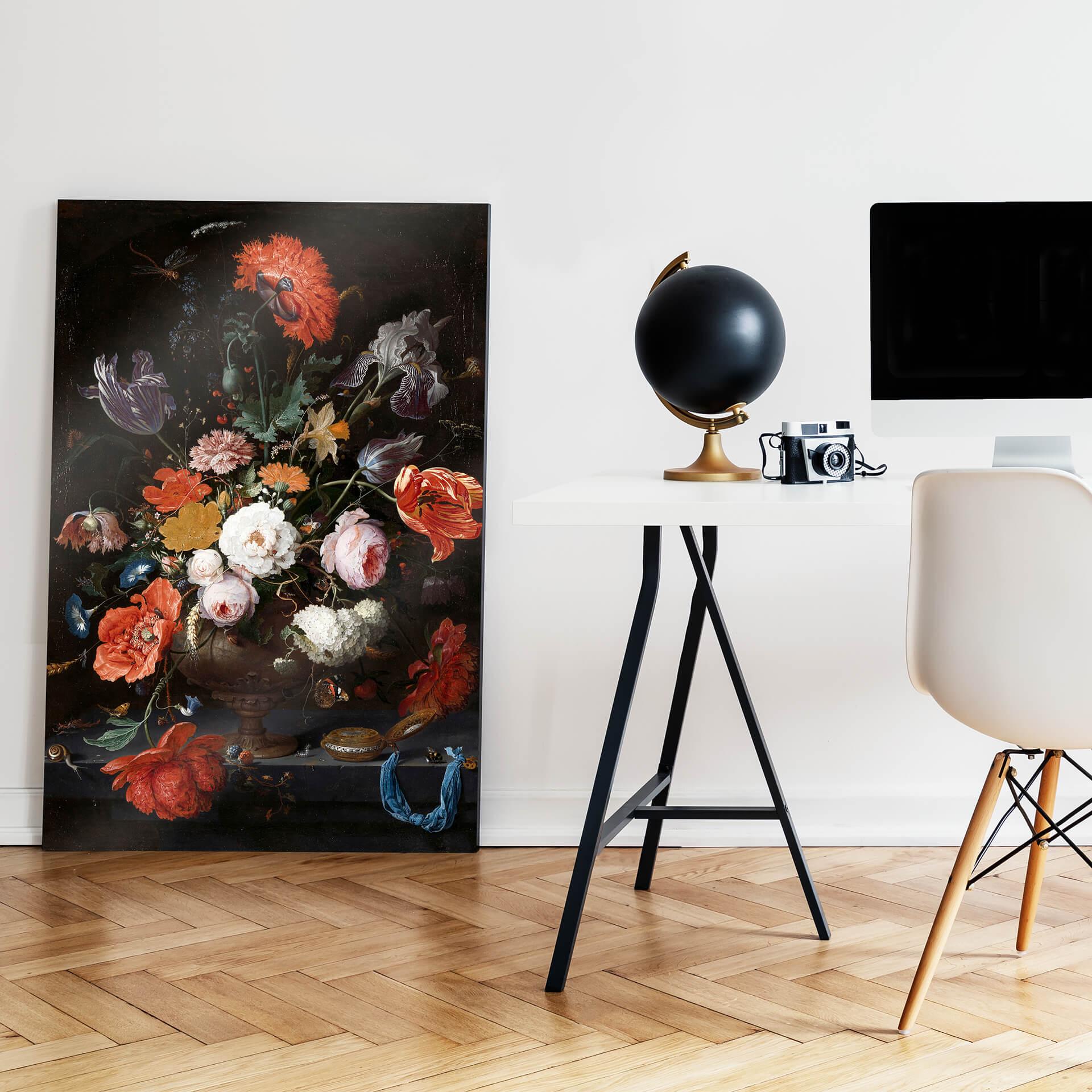 Akrylbillede Mignon - Stilleben med blomster og et ur