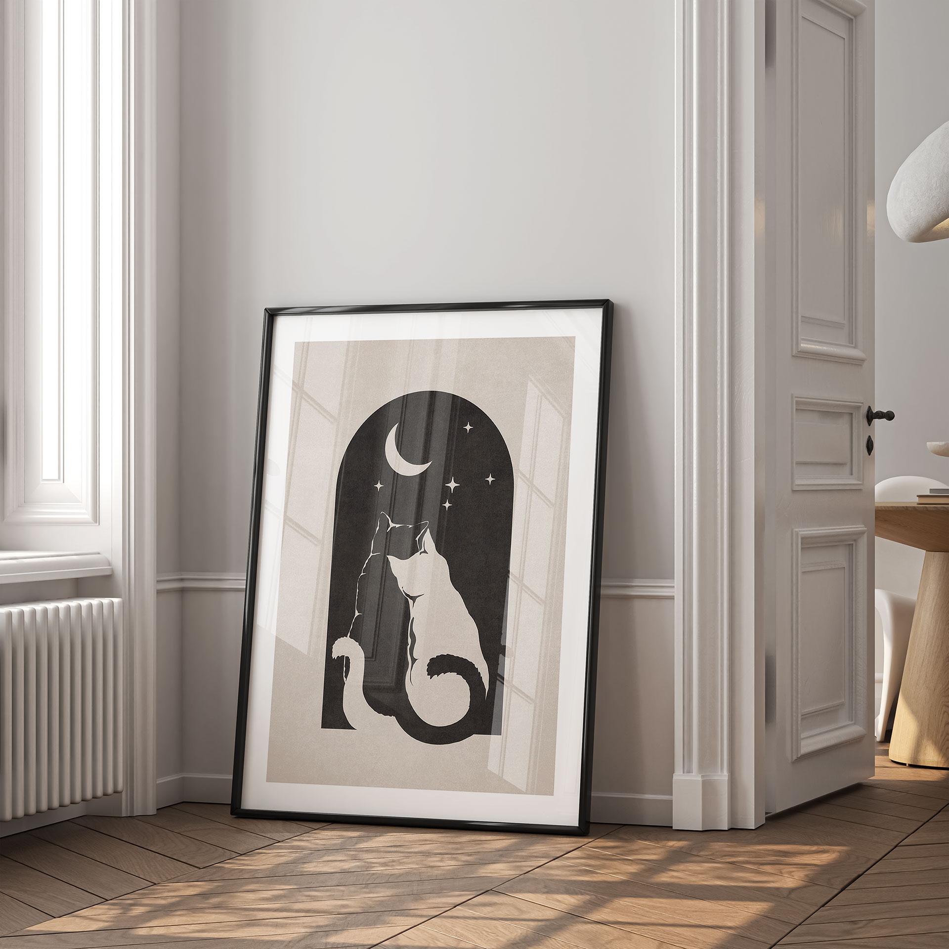 Póster de animales Dos gatos a la luz de la luna - Tunaboylu