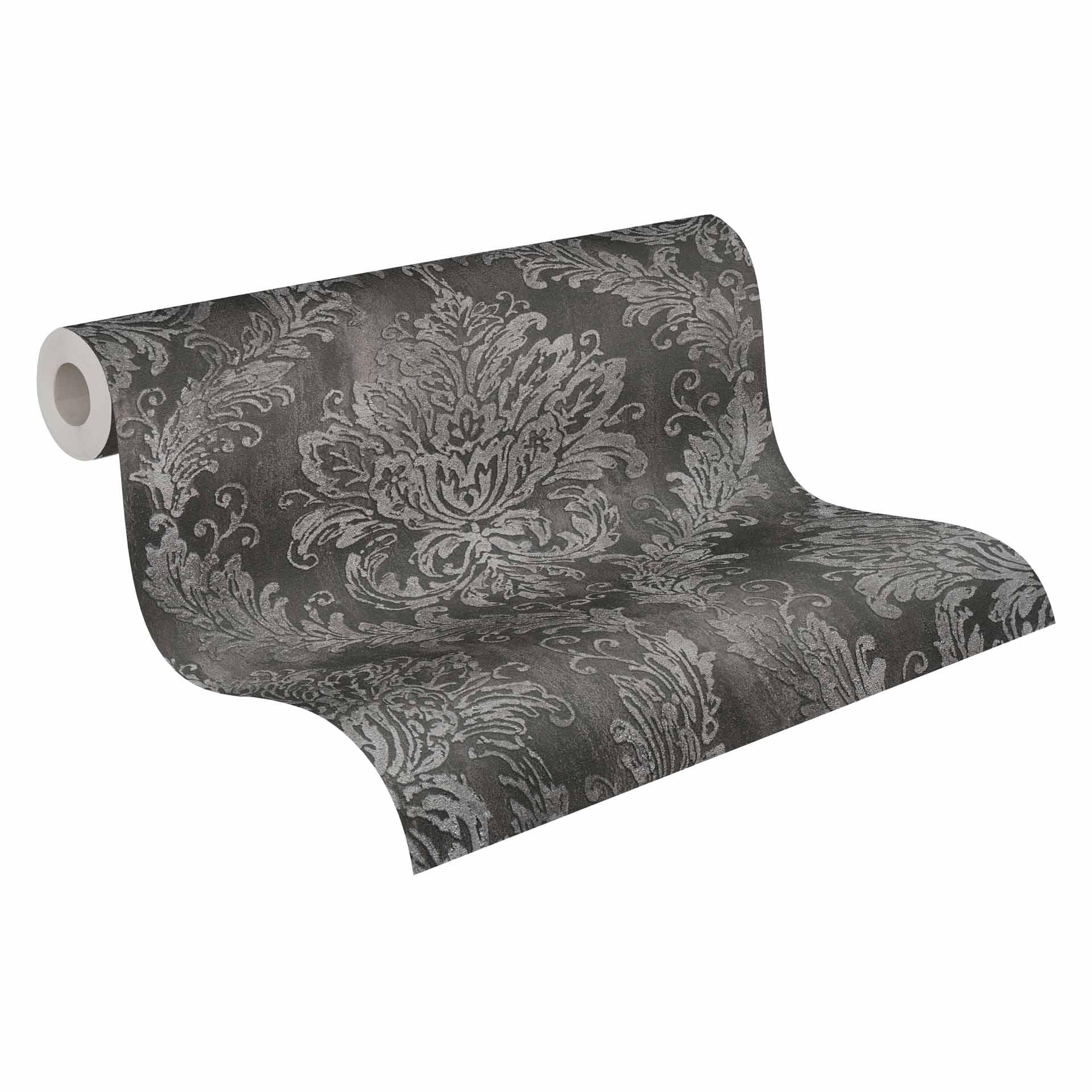 Barok behang zwart zilver - glamoureus Vliesbehang met monster