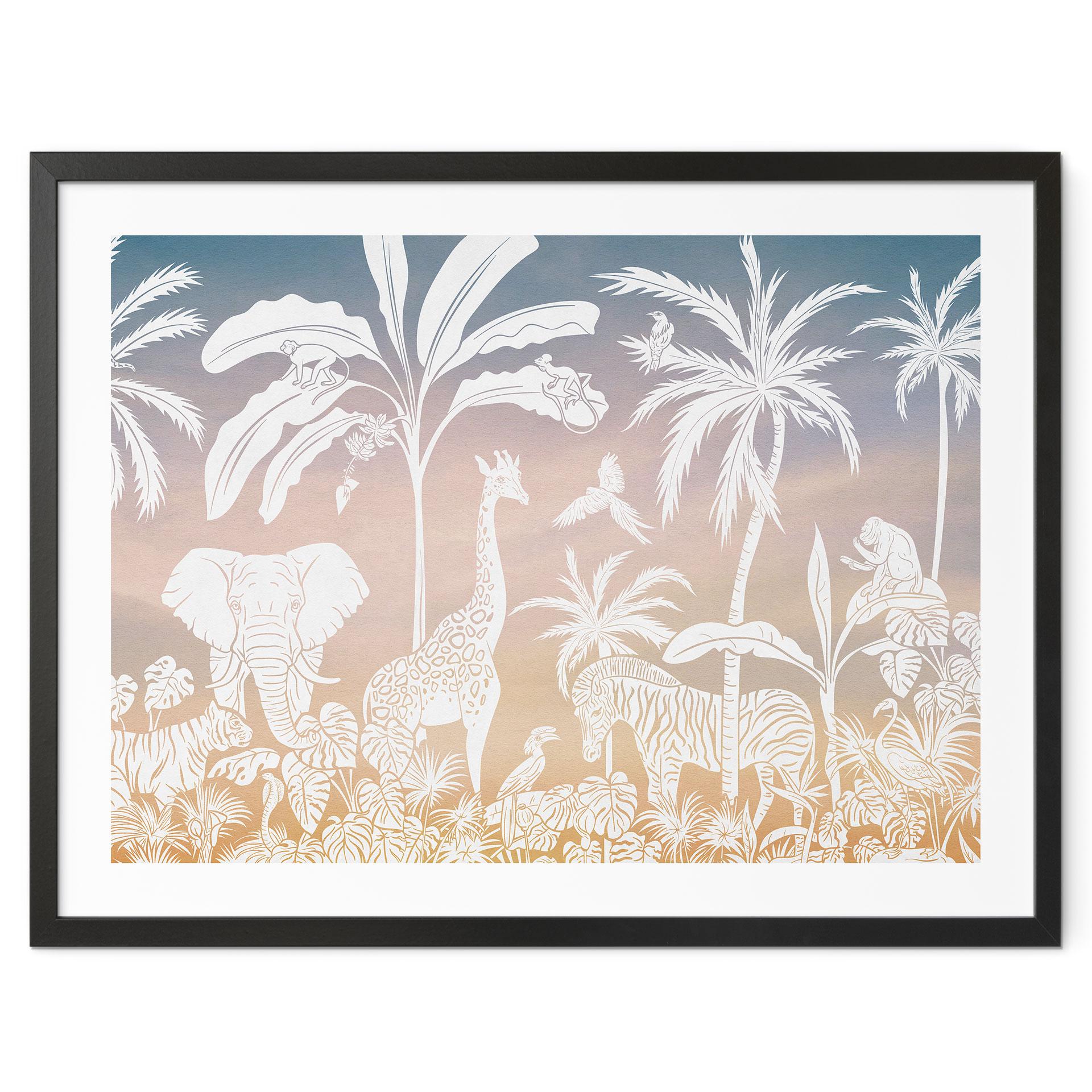 Plakat med jungleparadis og vilde dyr - Ombre - Kikki Belle