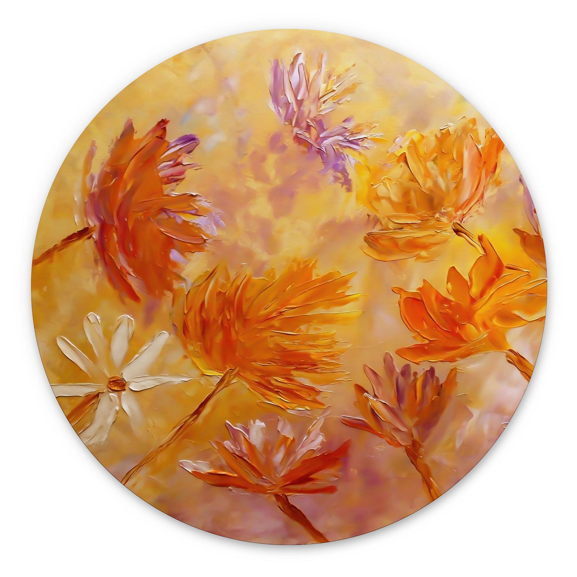 Vægmaleri Golden Blossom Rush - Pomata - rund – print på aluminium (Alu-Dibond)