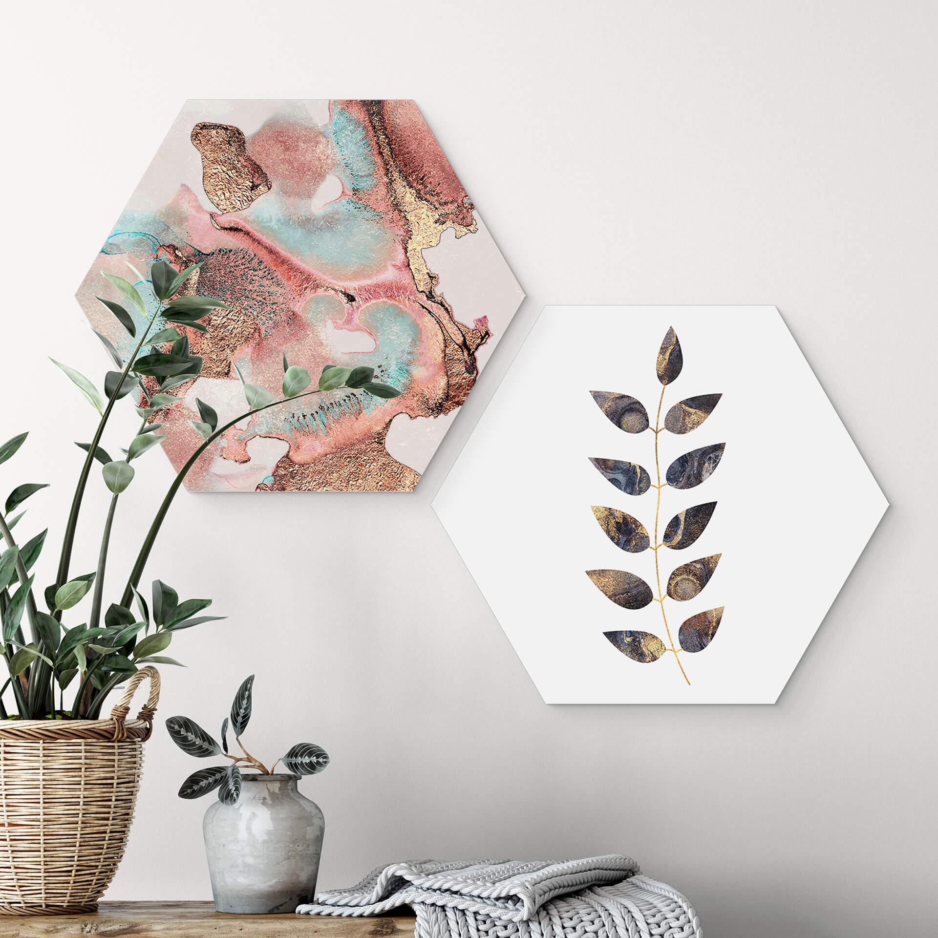 Hexagon Dibond Fredriksson - Marble Leaves