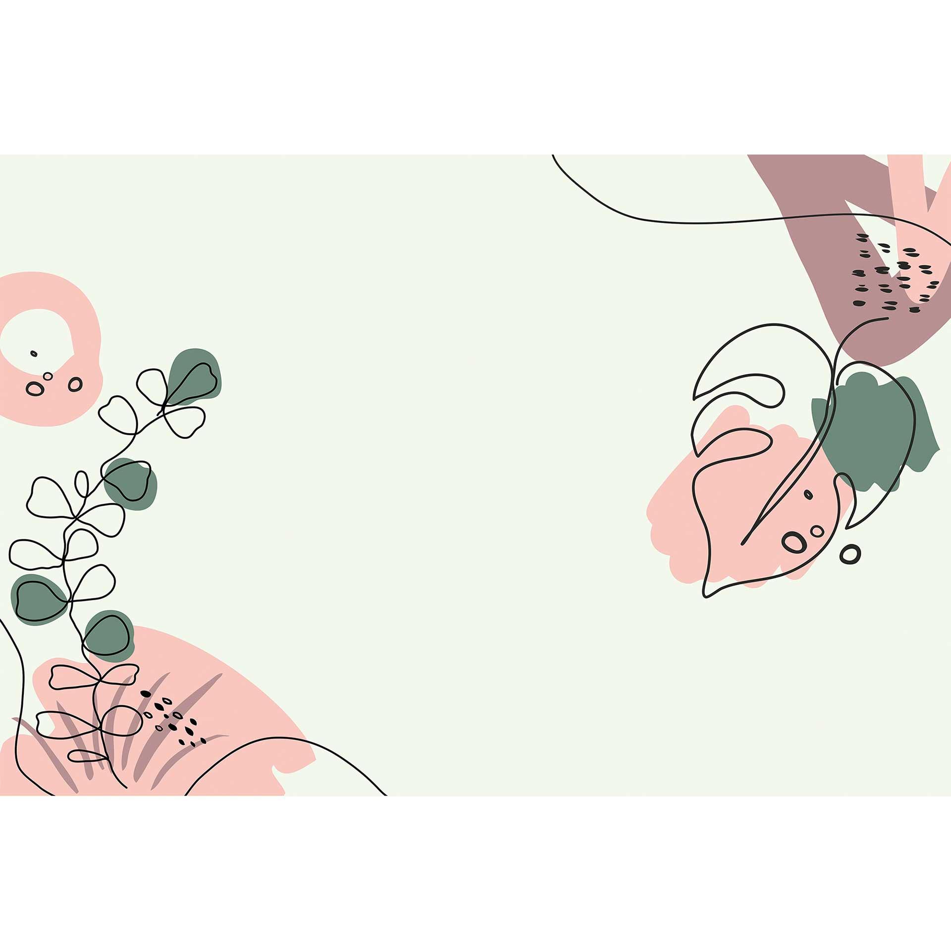 Livingwalls papier peint photo ARTist Drawn Leaves avec illustrations vert, rose, noir