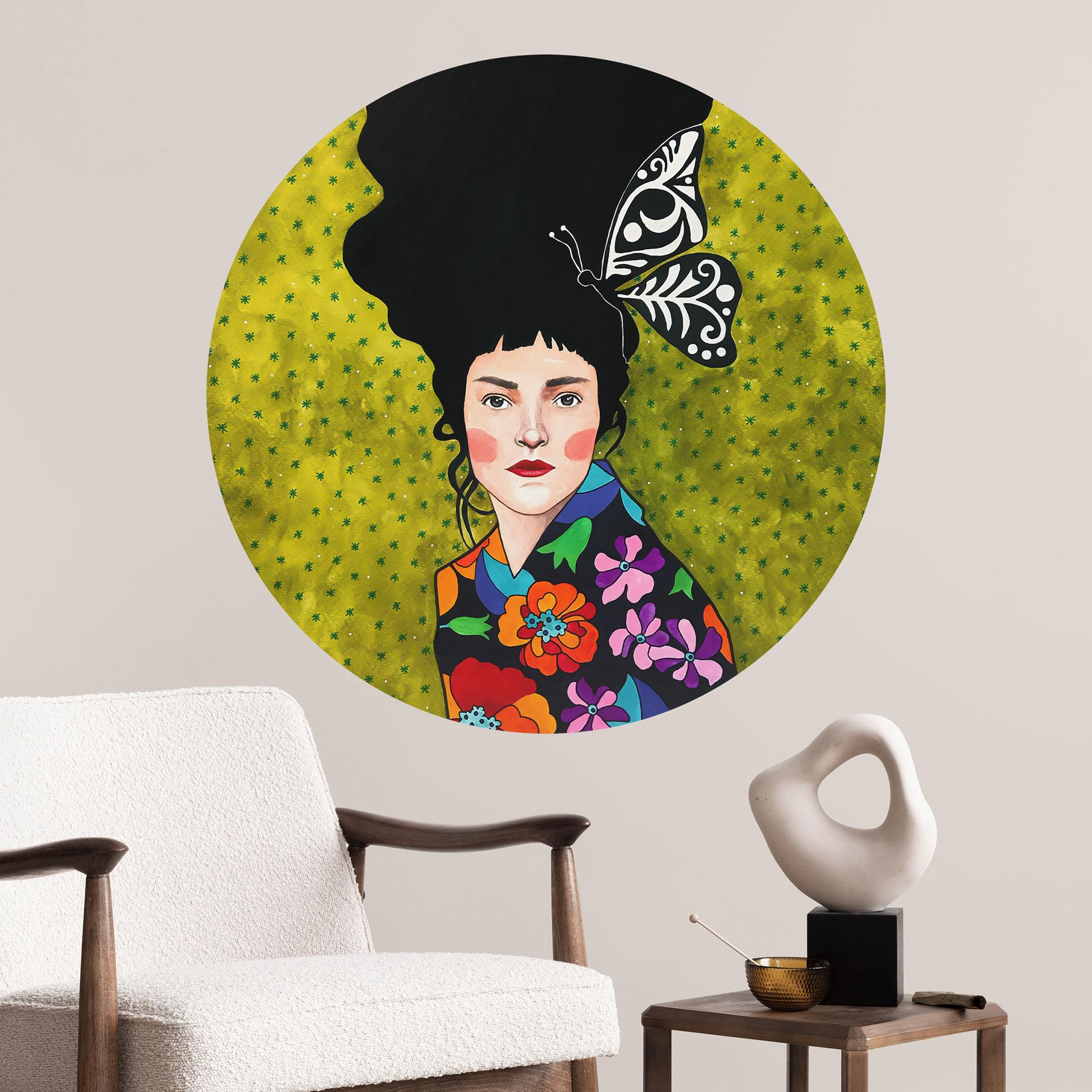Wallsticker Kvinde med sommerfugl i håret - Hülya - Rund