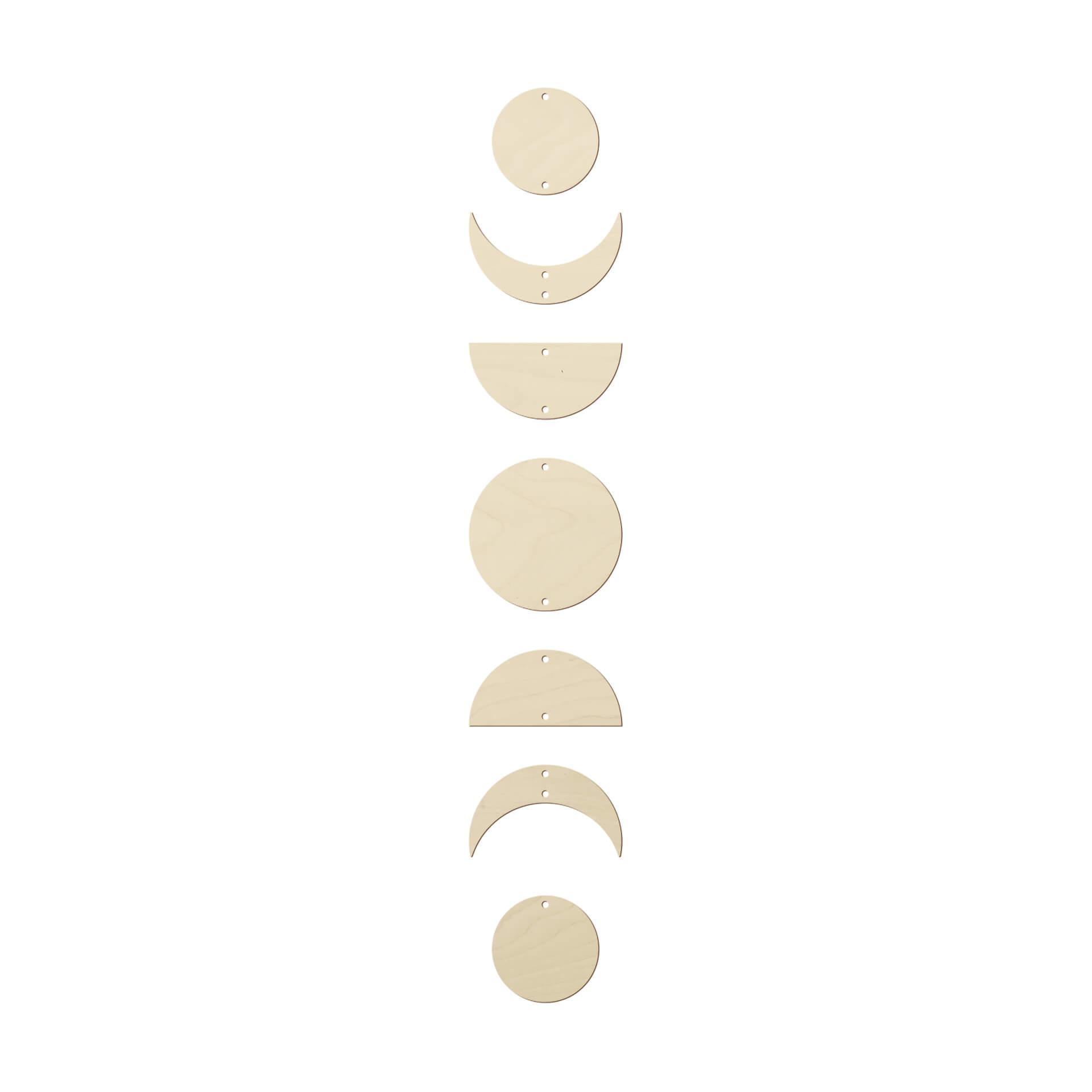 Decoración mural de madera fases de la luna - madera de álamo (7 piezas)