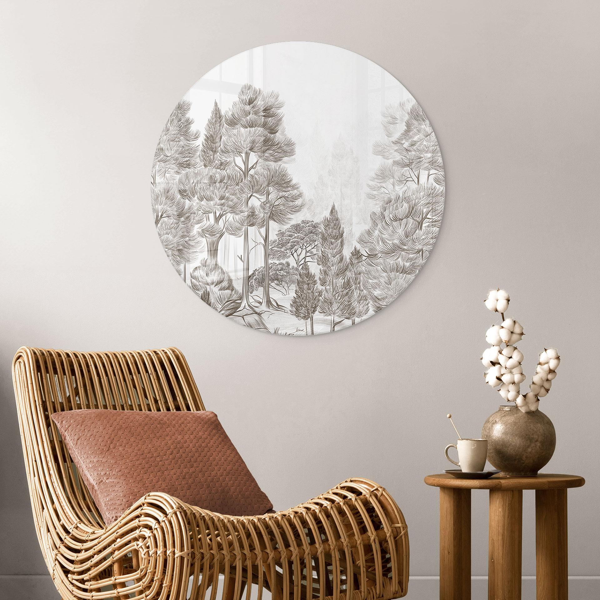 Glasbild Wald mit Waldlandschaft in Beige - Ms Tiff - Rund