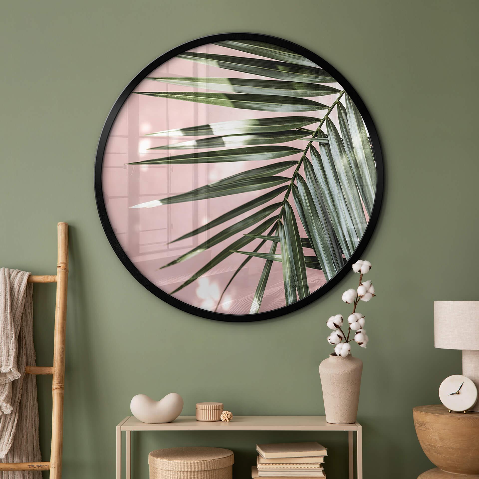 Póster hoja de palmera delante de pared rosa - Böhmer - Redondo