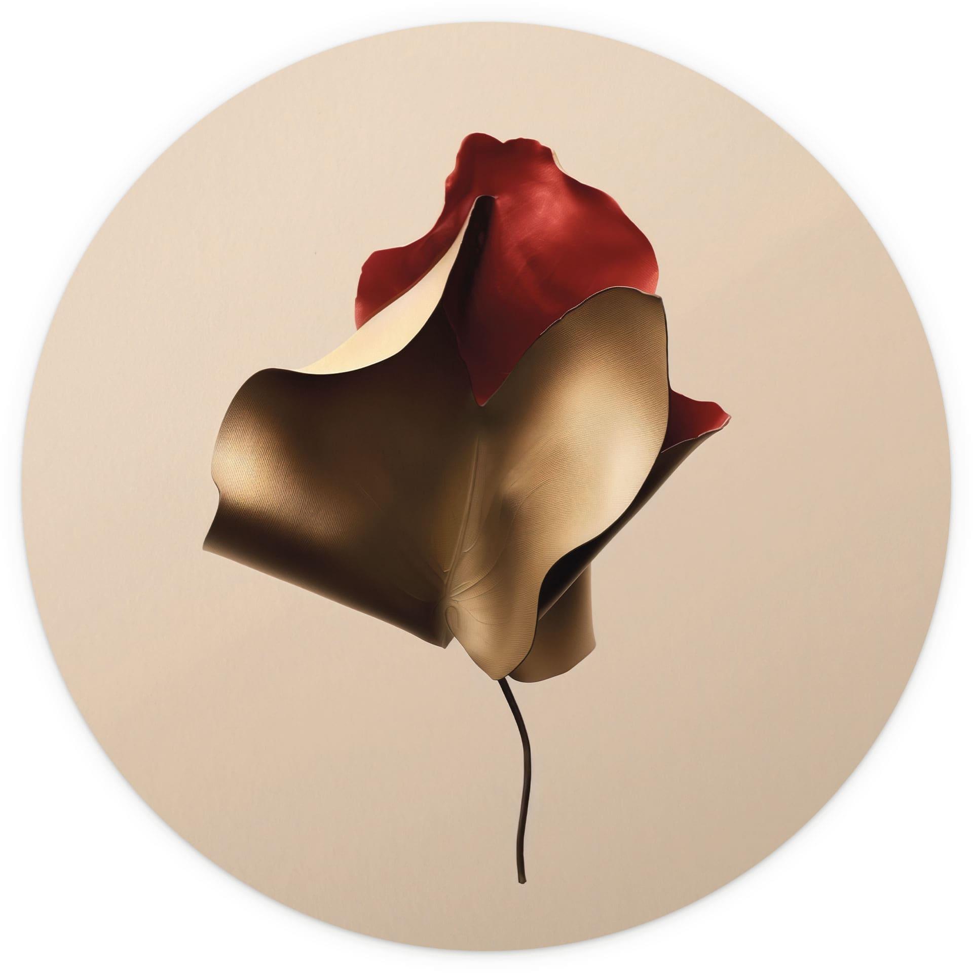 Elegant bladbehang in goud en rood - Alma - Rond - Zelfklevend/niet-geweven