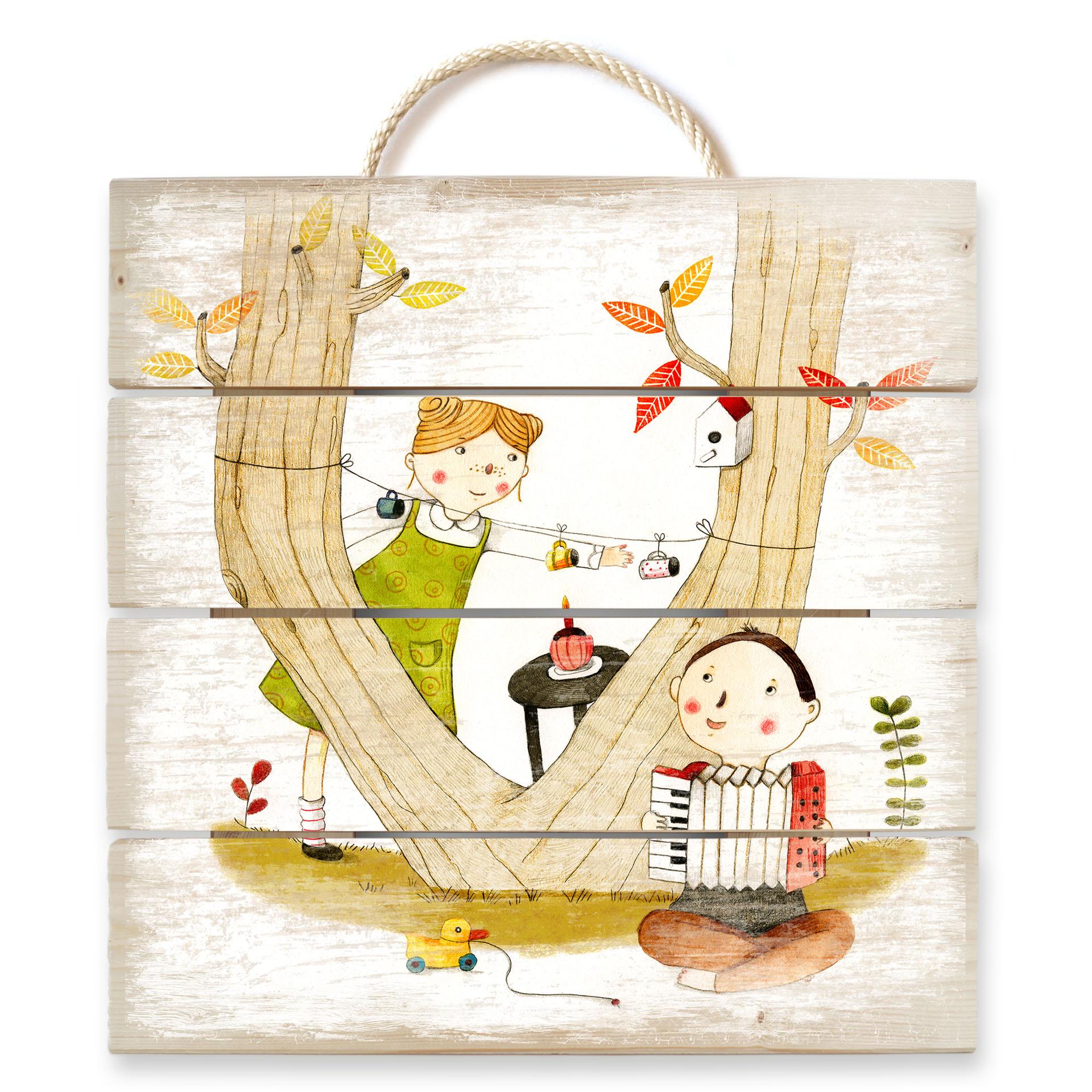 Obraz drewniany Loske - Piknik - 40x41,5 cm