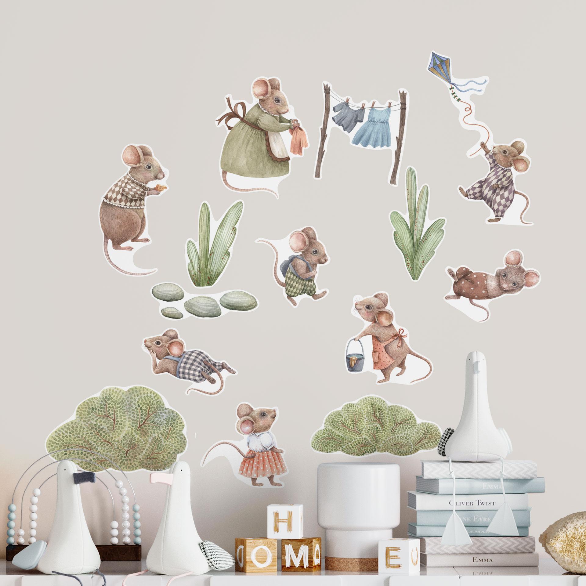 Kikki Belle Wallsticker - Lykkelig museverden for små drømmere (14 stk.)
