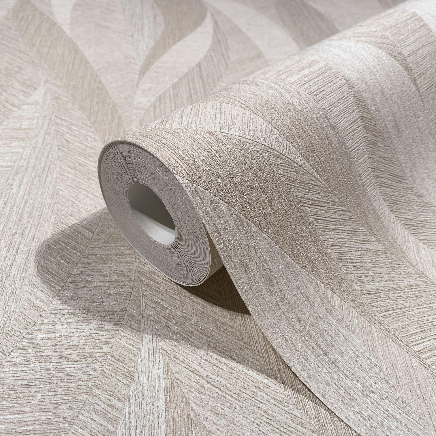 Vliesbehang in artistieke golflook en beige golf