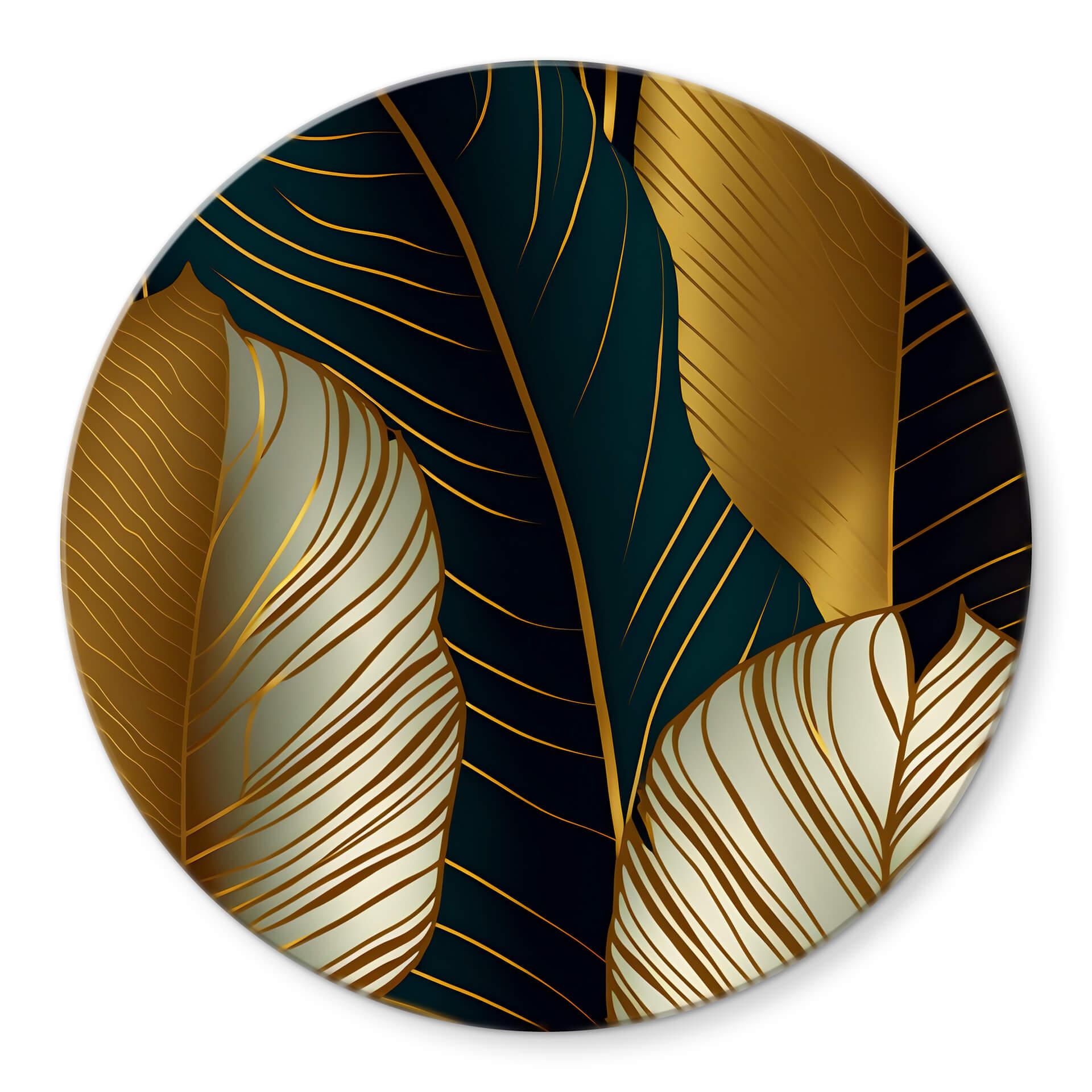 Tableau sur verre Feuilles de palmier effet doré