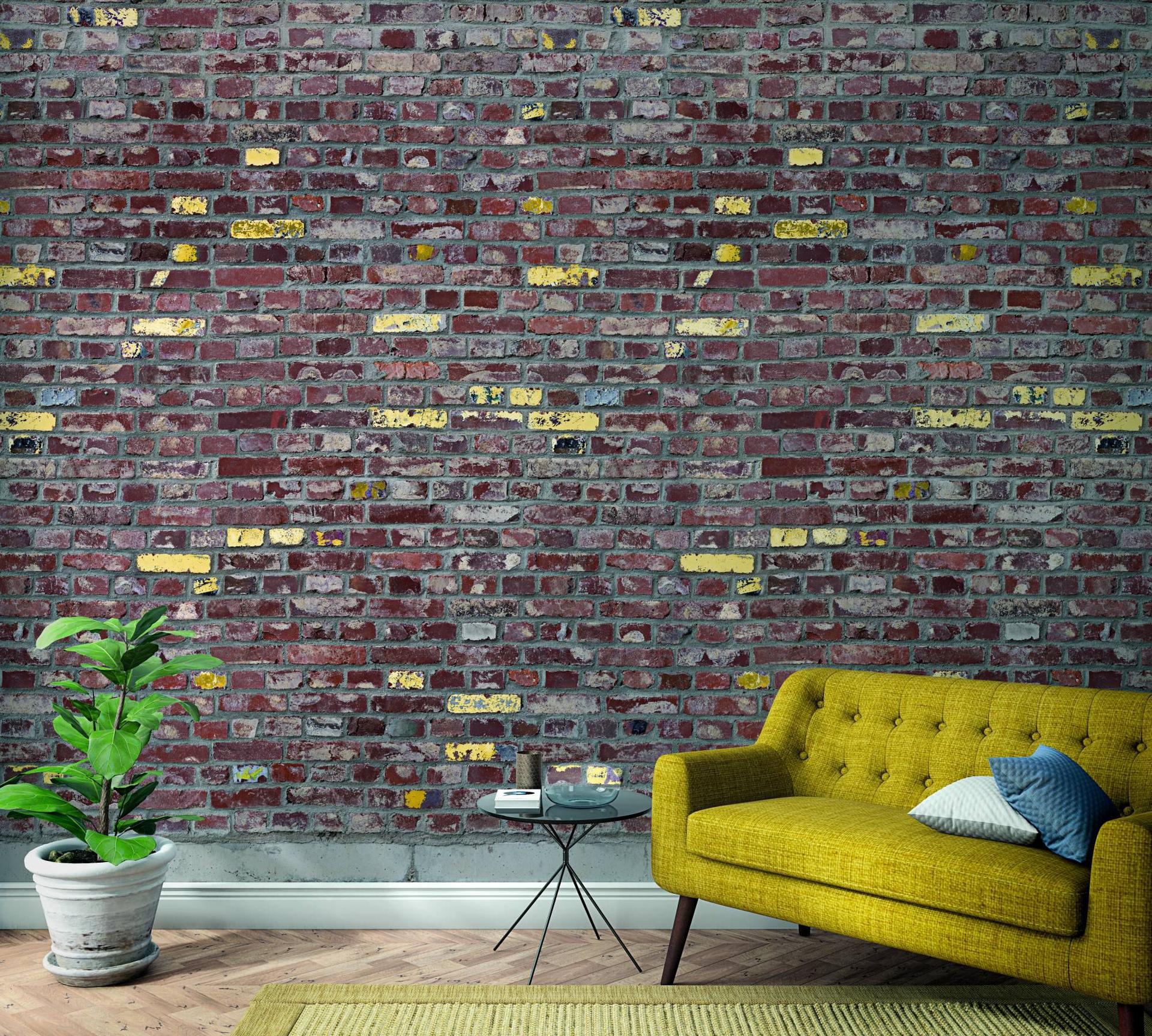 Fotobehang used look rood, steeneffect 2,70 x 1,59 m